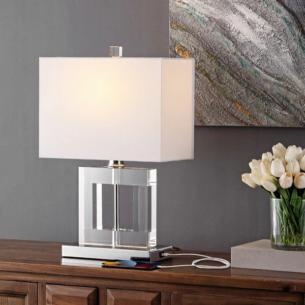 Safavieh Town Square, 21 Inch, Clear/White, Crystal/Iron Table Lamp W/ Usb Port? - Clear