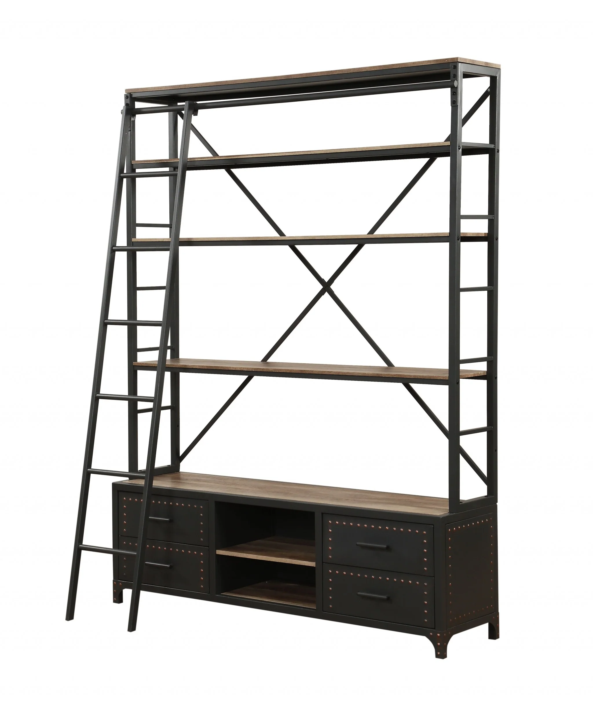 Sandy Gray Metal Tube Bookcase With Ladder By Homeroots