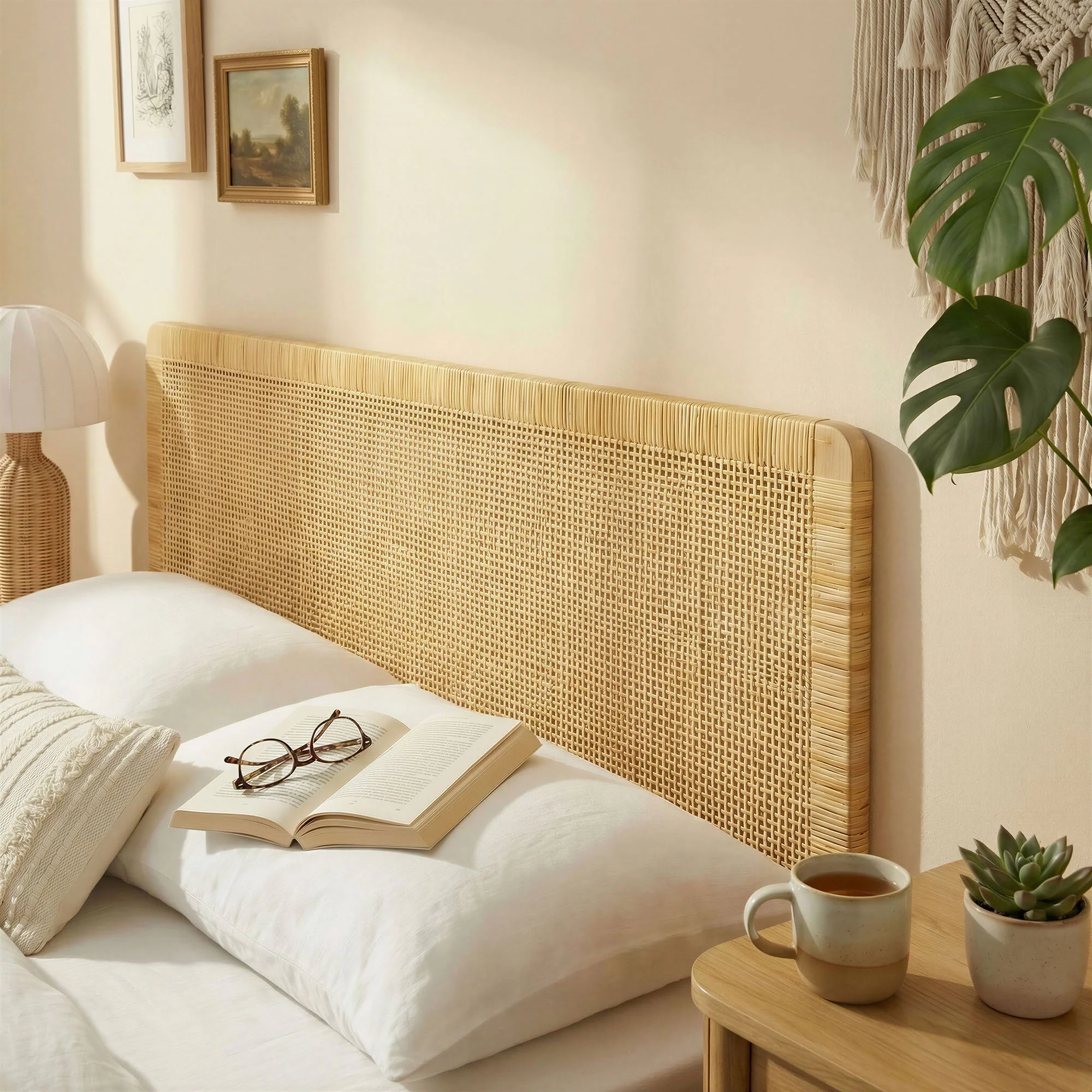 Sandy Wall Mounted Wood and Rattan King Size Headboard by Modway - Image 6