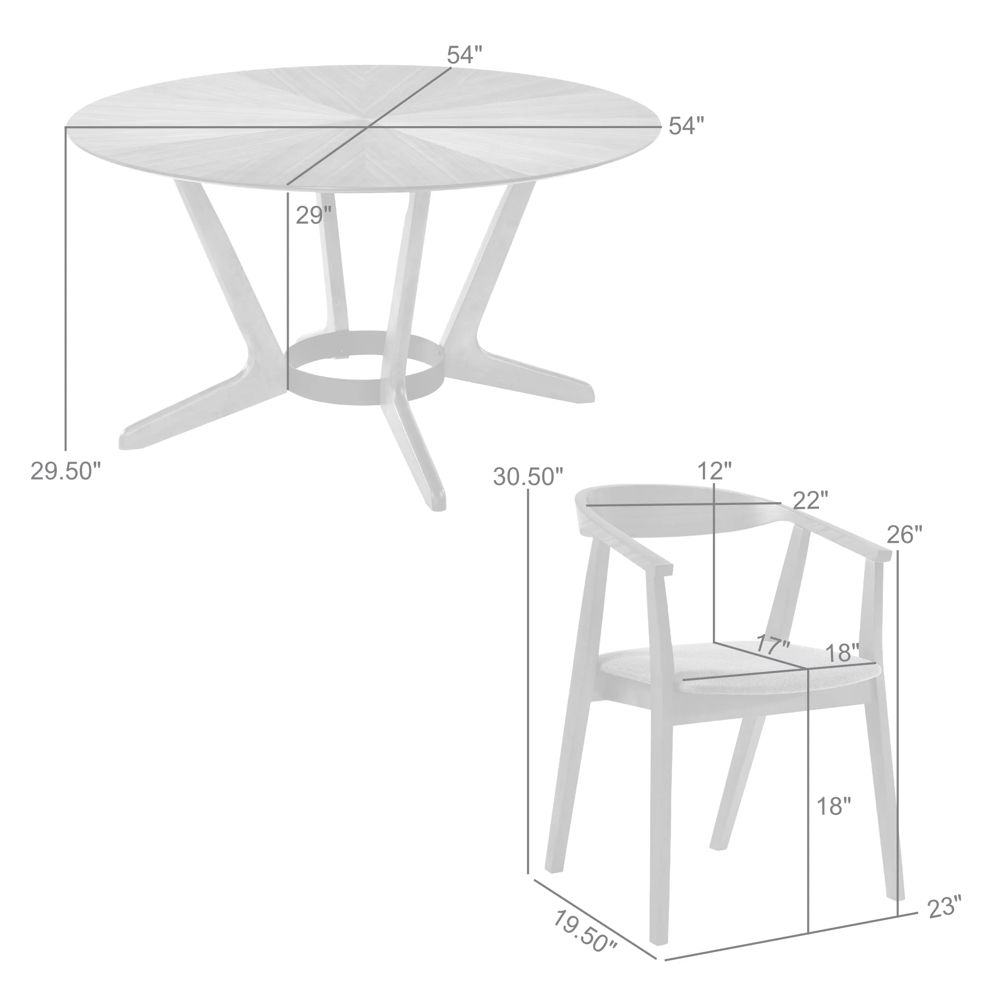 Santana 5 Piece Round Walnut Wood Dining Table Set with Blue Fabric By Armen Living - Image 21