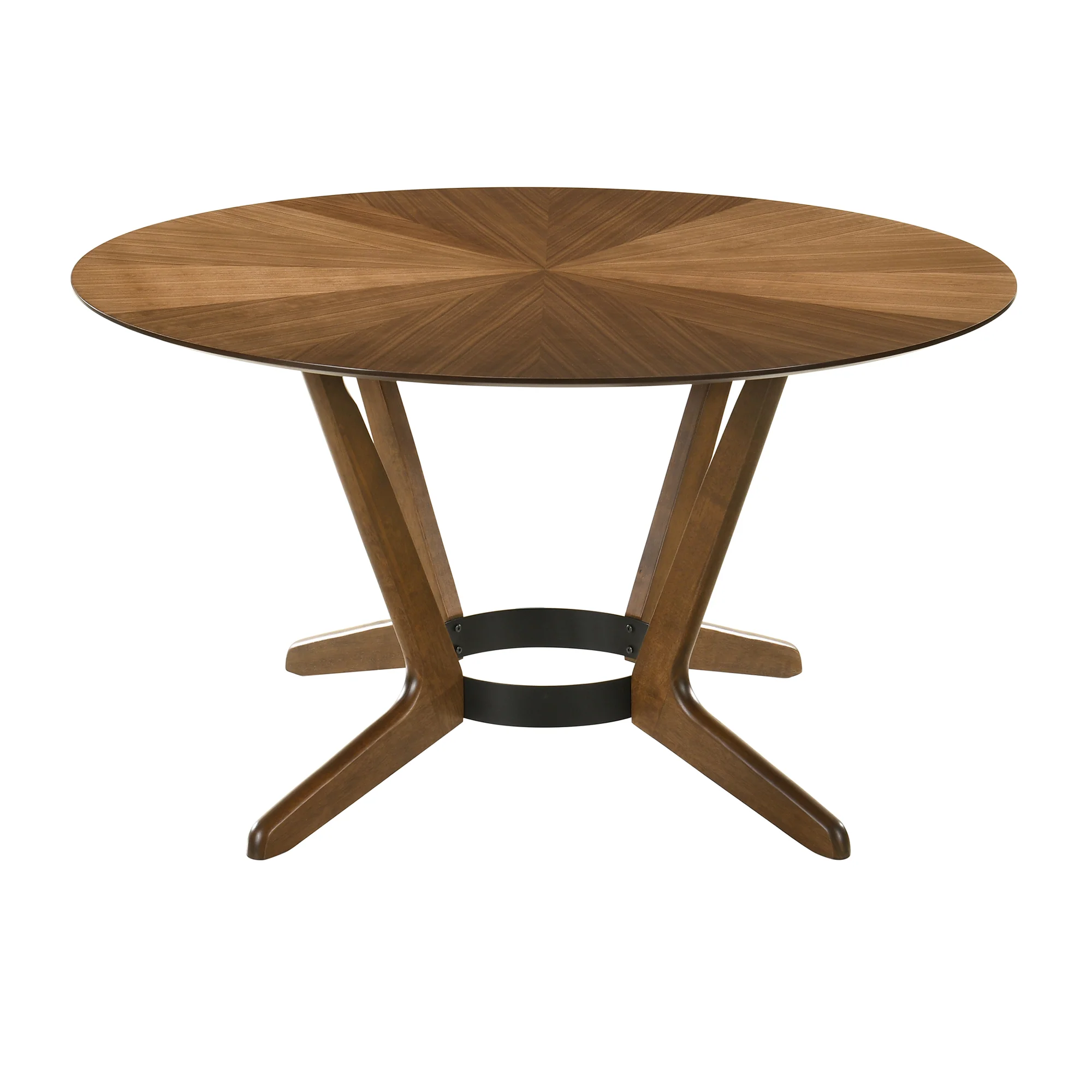 Santana 7 Piece Round Walnut Wood Dining Table Set with Blue Fabric By Armen Living - Image 6