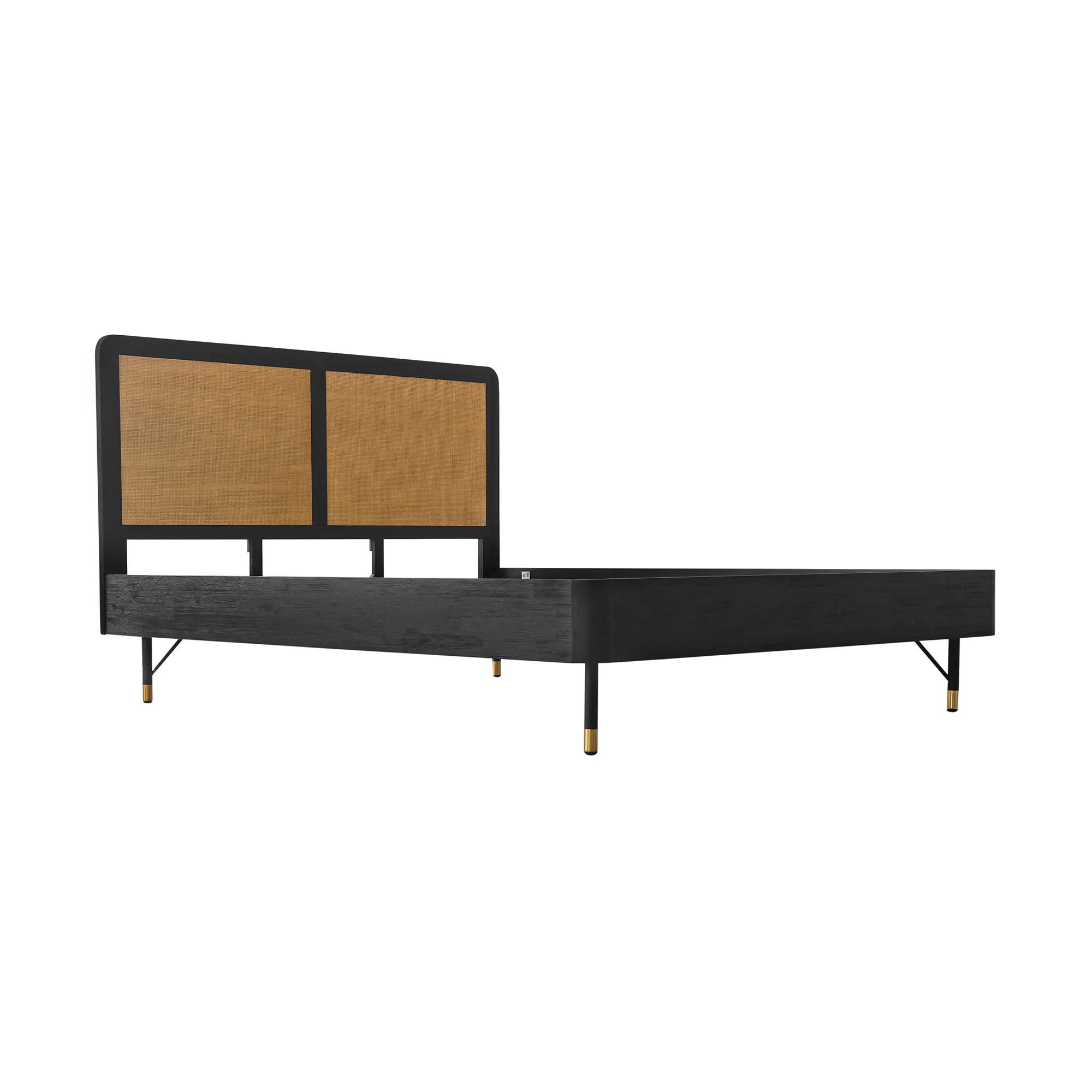 Saratoga 4 Piece King Bedroom Set in Black Acacia Wood and Rattan By Armen Living - Image 4