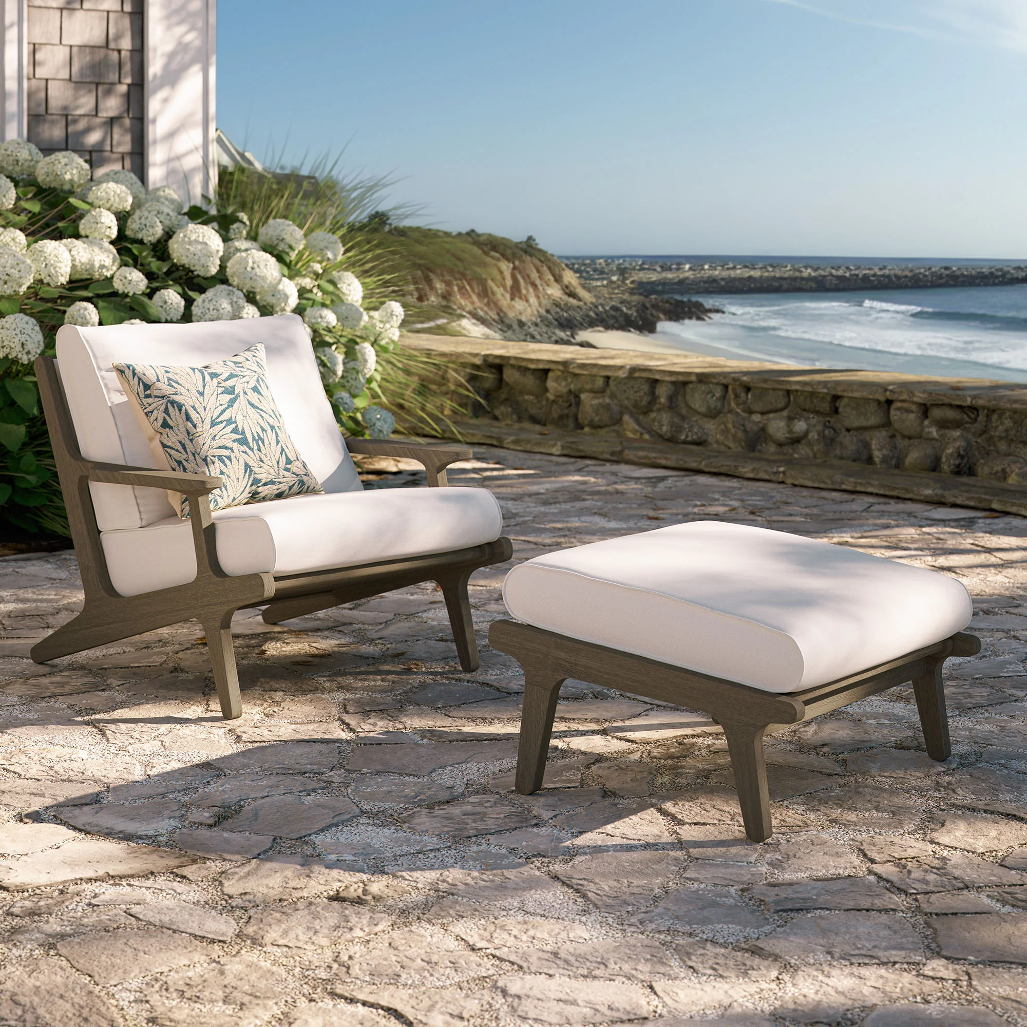 Saratoga Outdoor Patio Teak Wood Chair and Ottoman Set by Modway