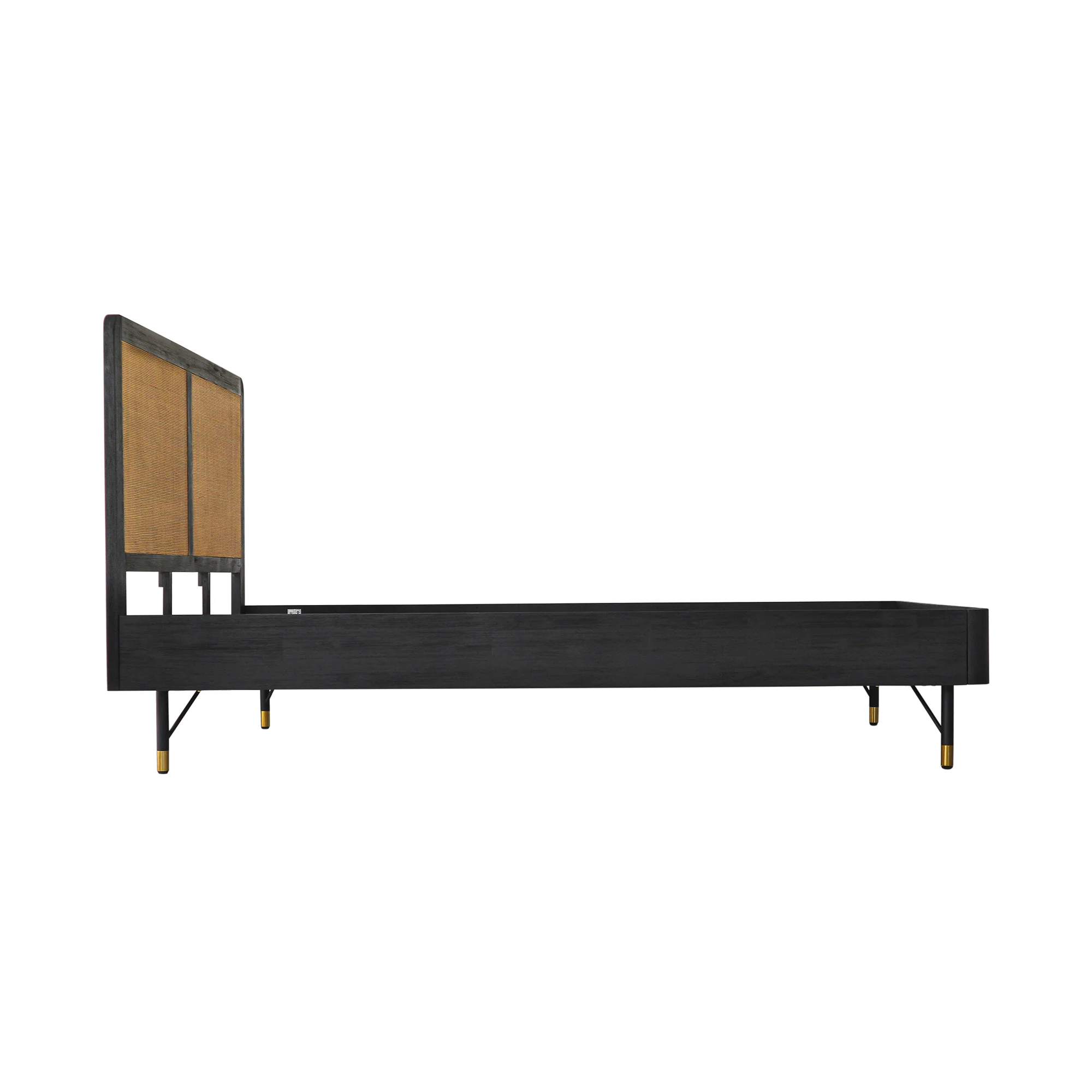 Saratoga Queen Platform Frame Bed in Black Acacia with Rattan Headboard By Armen Living - Image 5