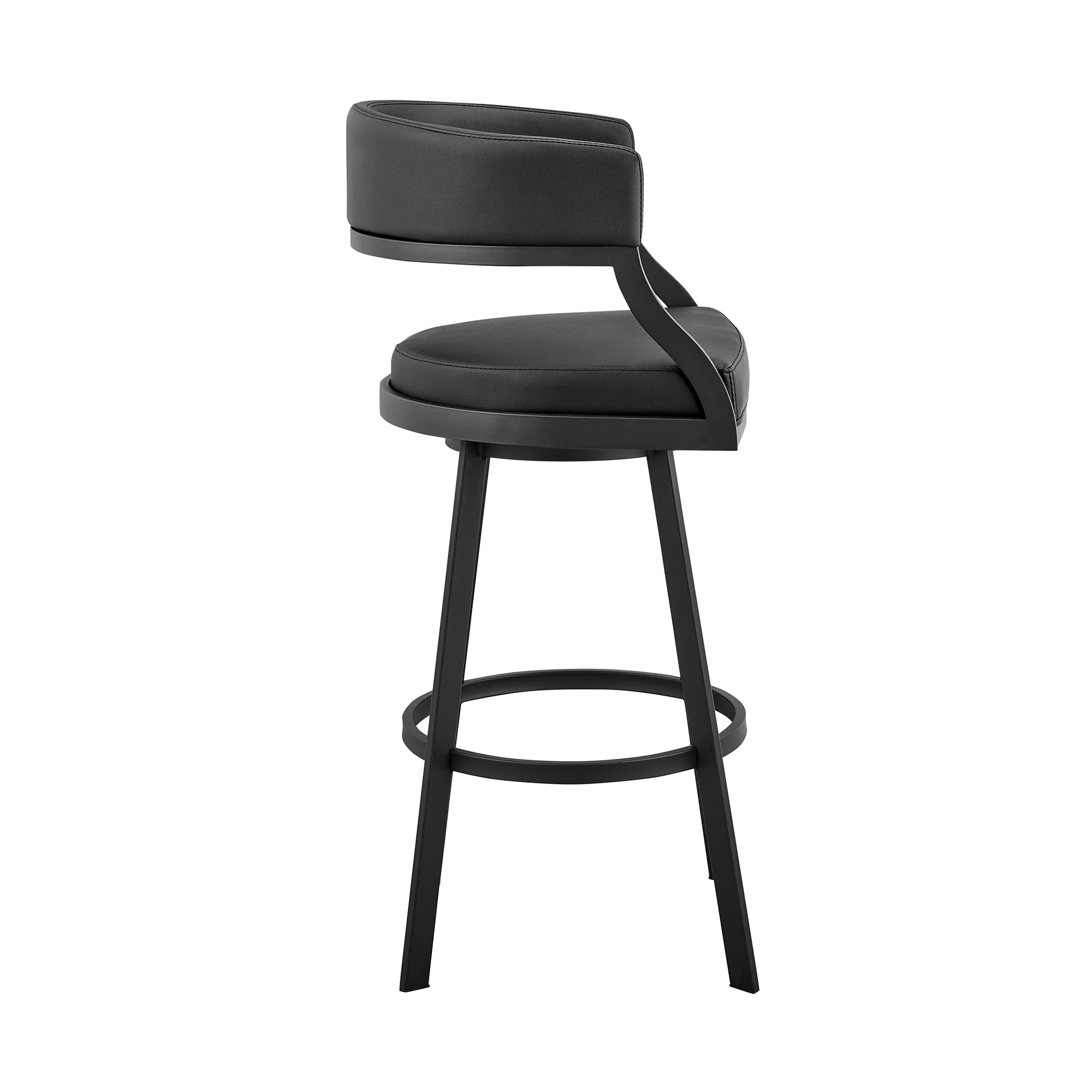 Saturn 26" Counter Height Swivel Black Faux Leather and Metal Bar Stool By Armen Living - Image 4