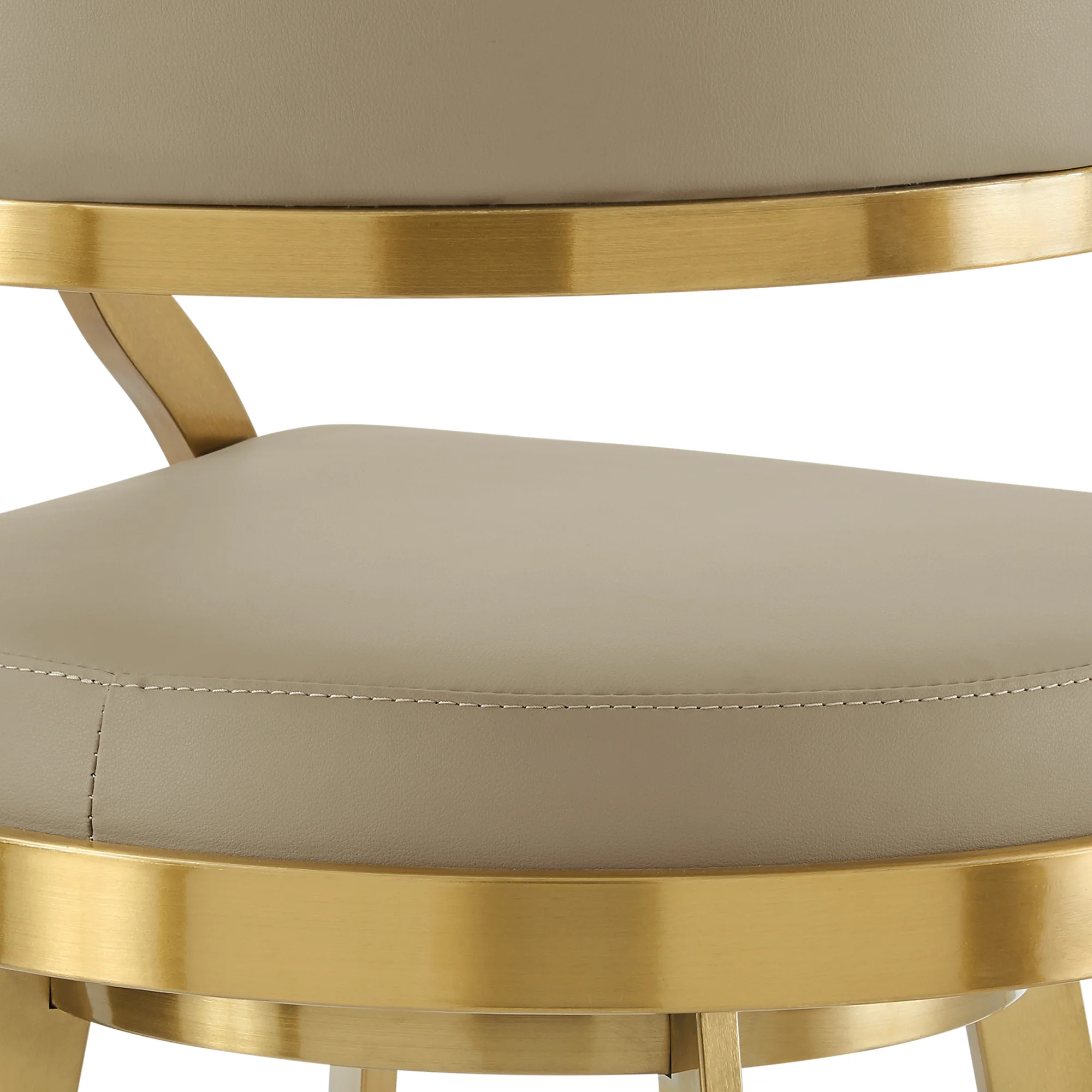 Saturn 26" Swivel Counter Stool with Gold Brushed Stainless Steel and Light Sand Faux Leather By Armen Living - Image 10