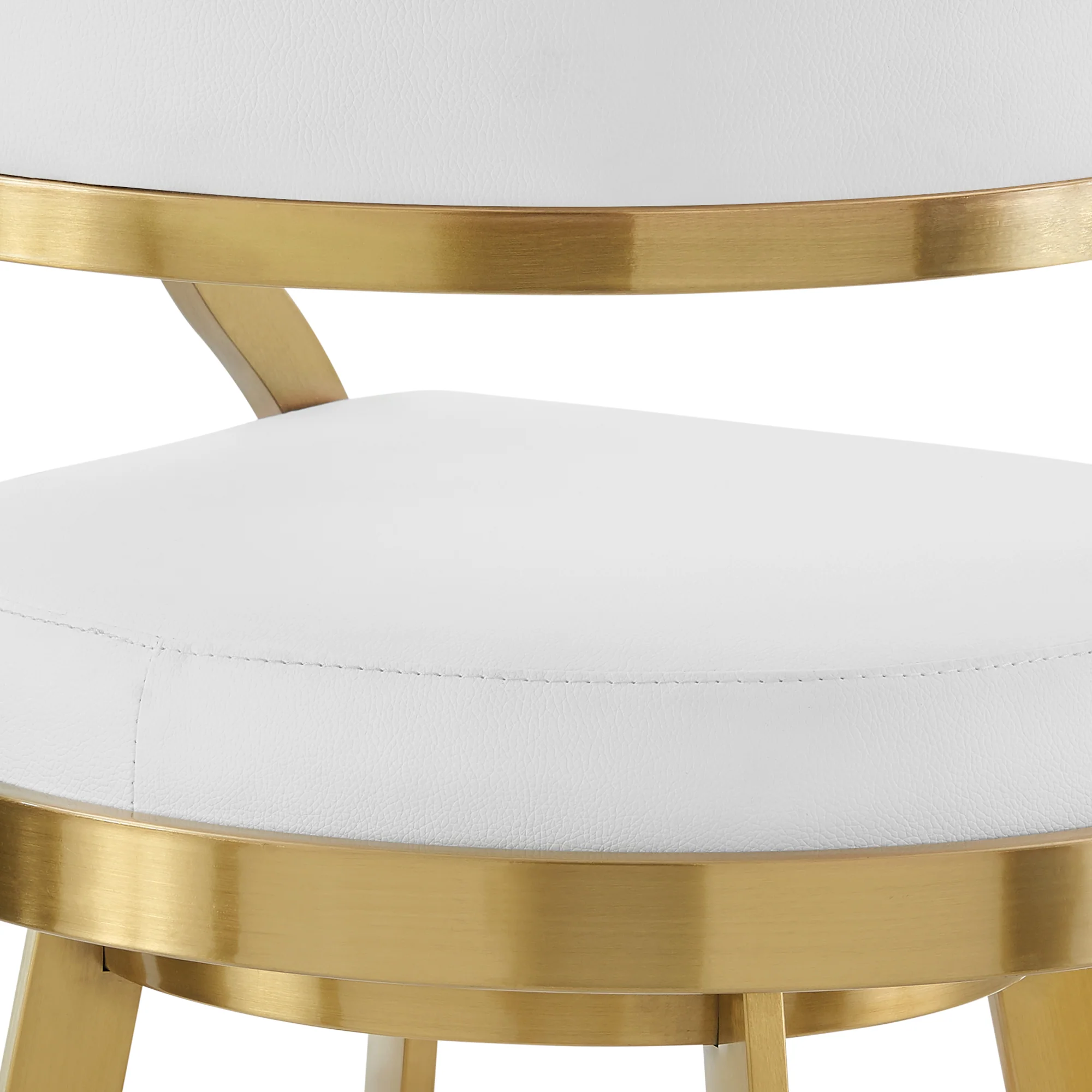 Saturn 26" Swivel Counter Stool with Gold Brushed Stainless Steel and White Faux Leather By Armen Living - Image 10