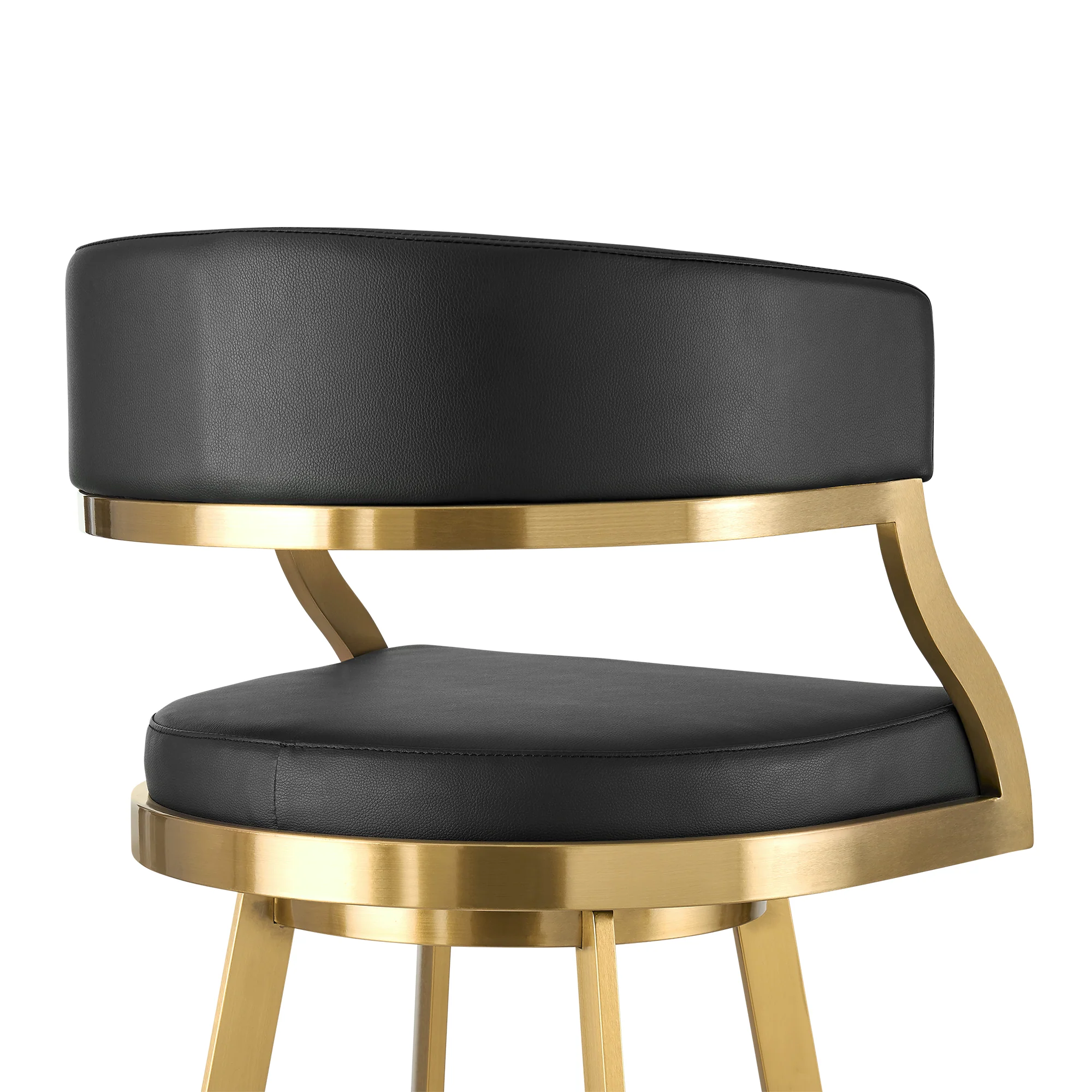 Saturn 30" Swivel Bar Stool with Gold Brushed Stainless Steel and Black Faux Leather By Armen Living - Image 6