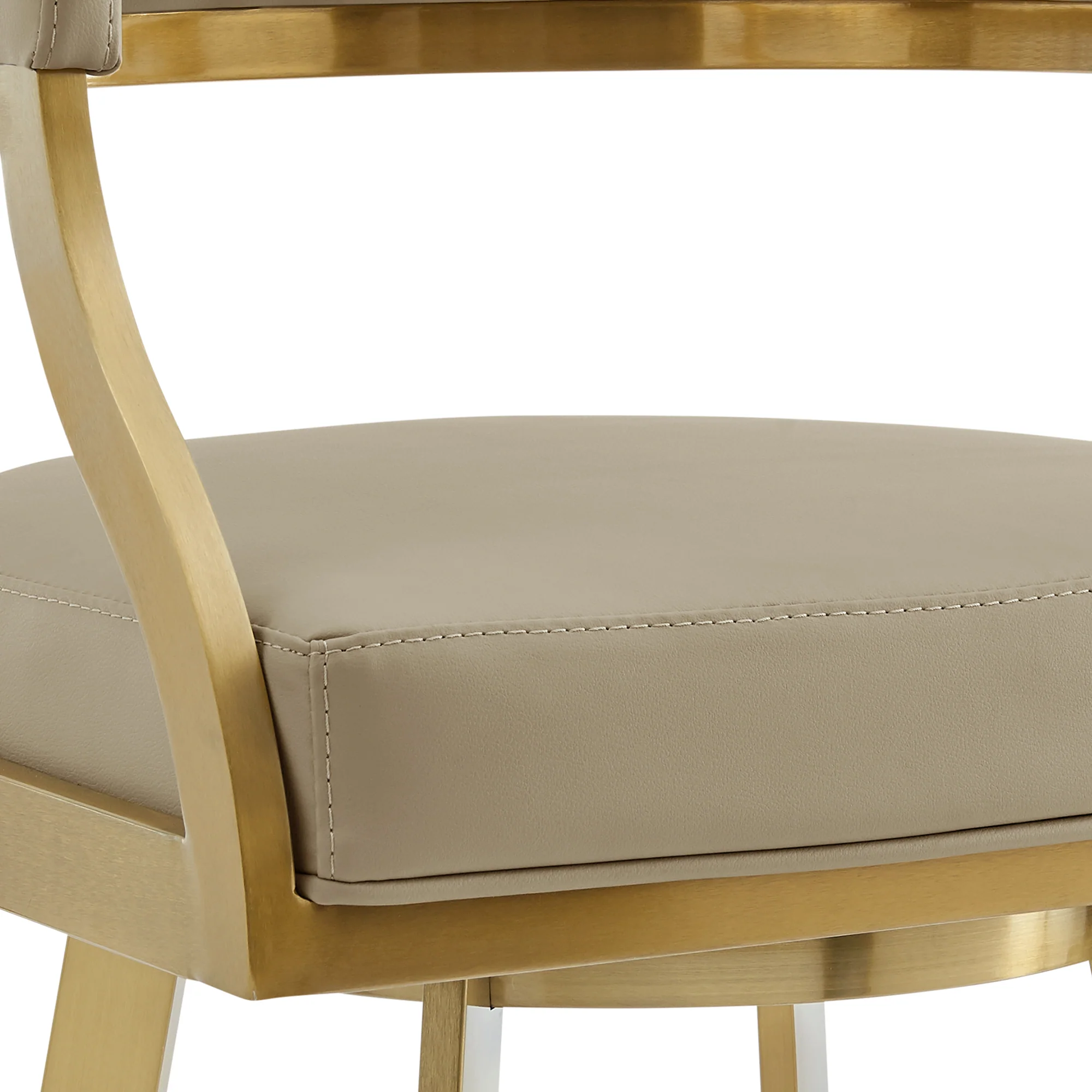 Saturn 30" Swivel Bar Stool with Gold Brushed Stainless Steel and Light Sand Faux Leather By Armen Living - Image 7