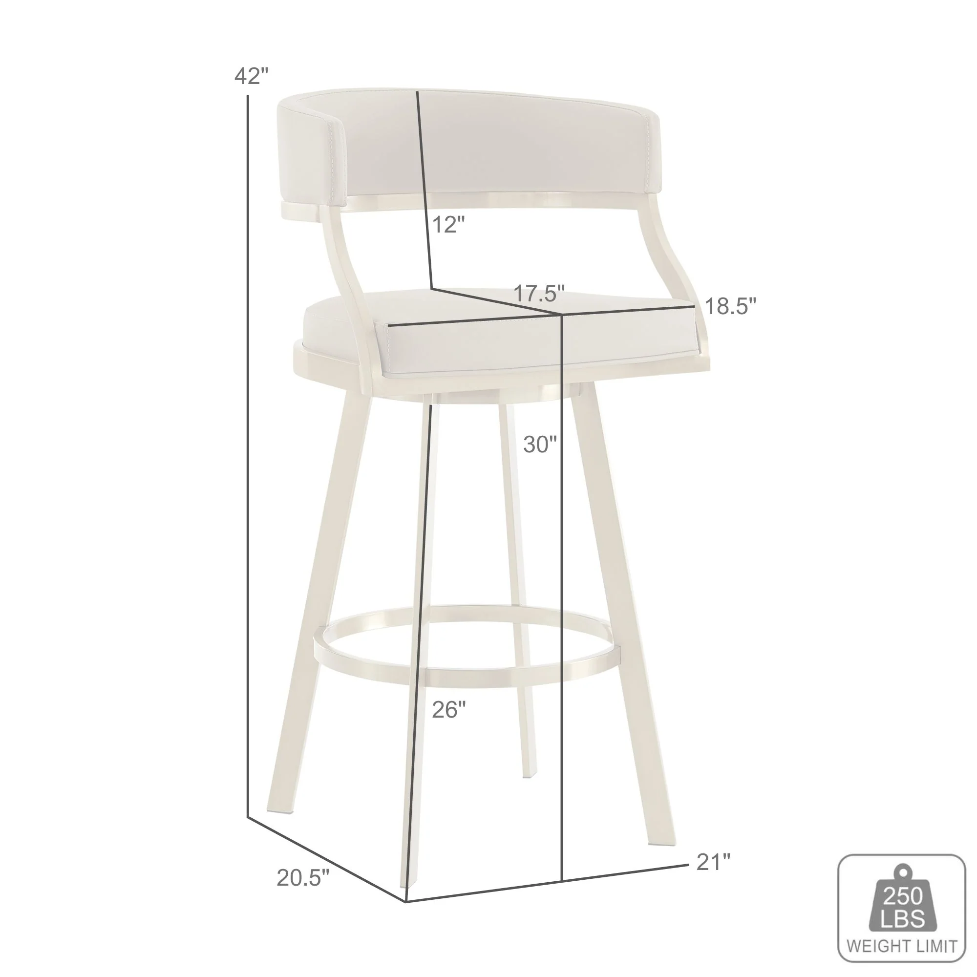 Saturn 30" Swivel Bar Stool with Gold Brushed Stainless Steel and Light Sand Faux Leather By Armen Living - Image 9