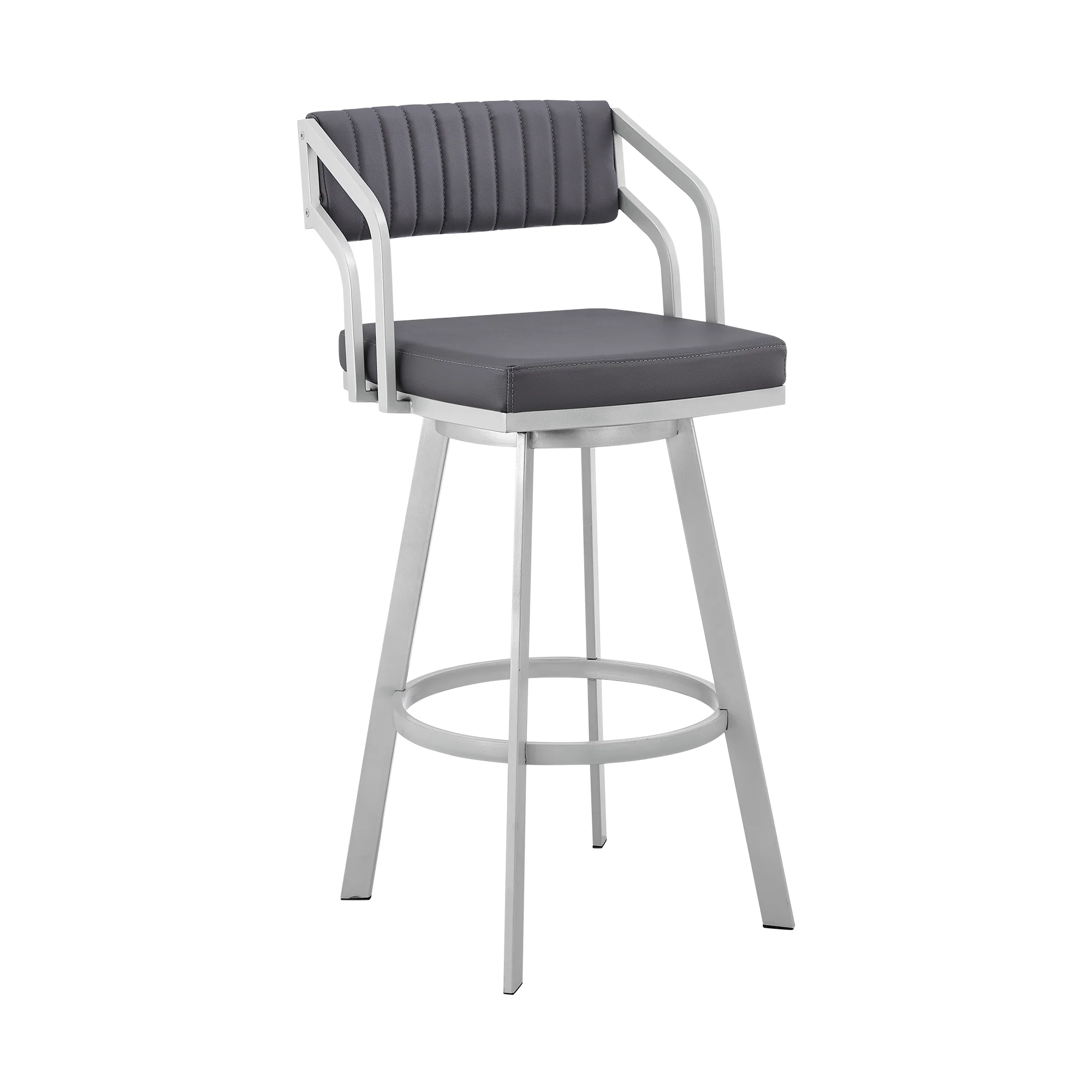 Scranton 26" Swivel Slate Grey Faux Leather and Silver Metal Bar Stool By Armen Living - Image 2