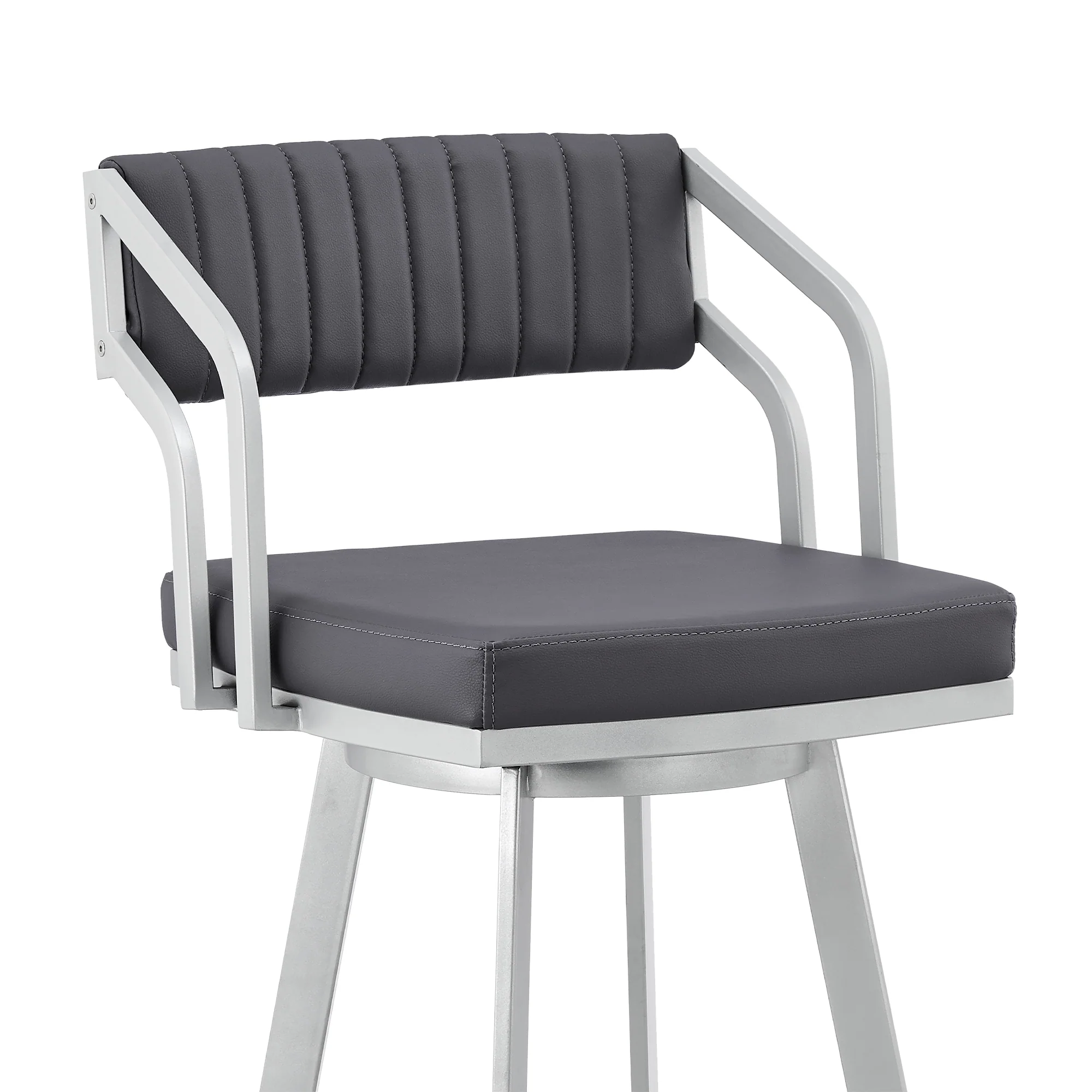 Scranton 26" Swivel Slate Grey Faux Leather and Silver Metal Bar Stool By Armen Living - Image 7