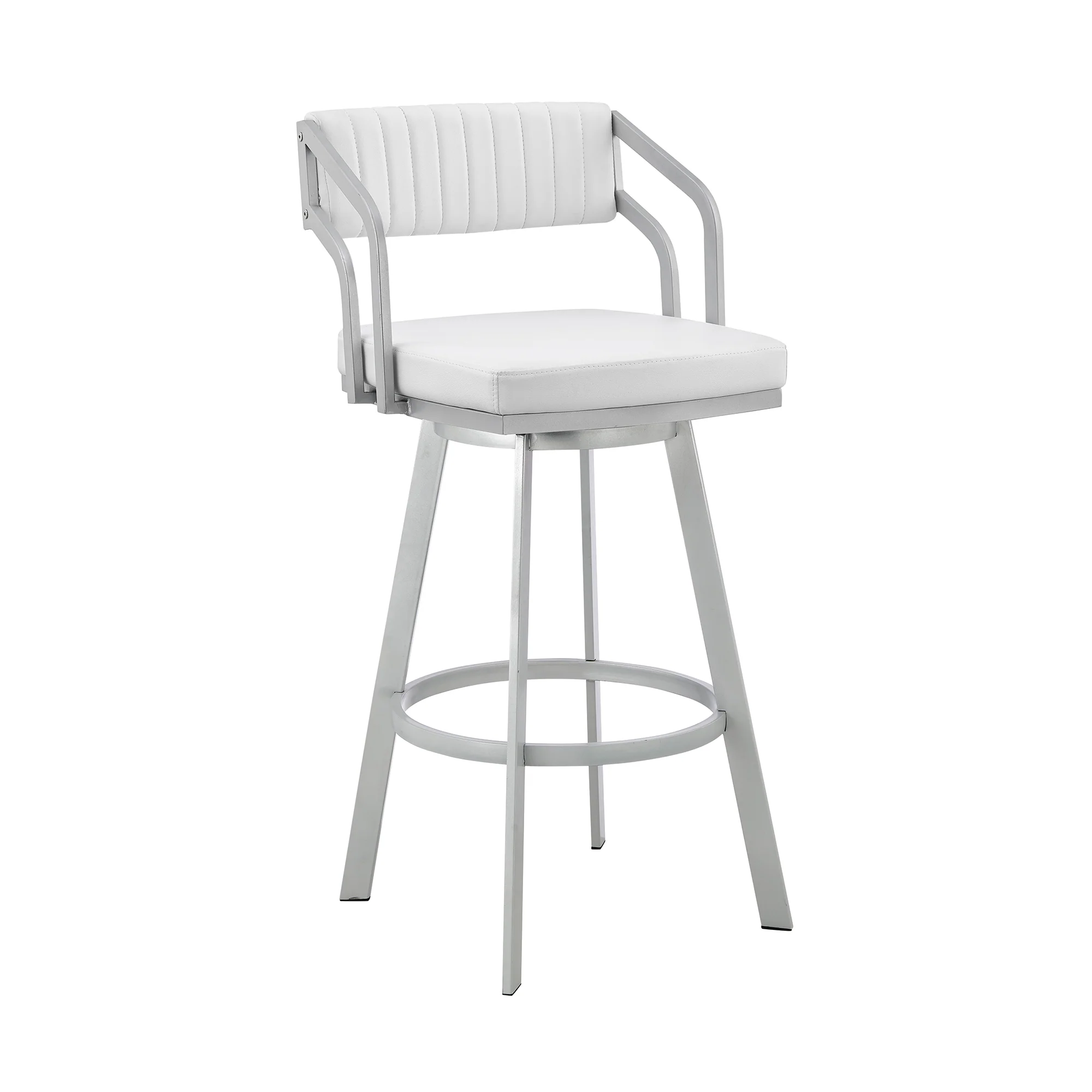 Scranton 26" Swivel White Faux Leather and Silver Metal Bar Stool By Armen Living - Image 2