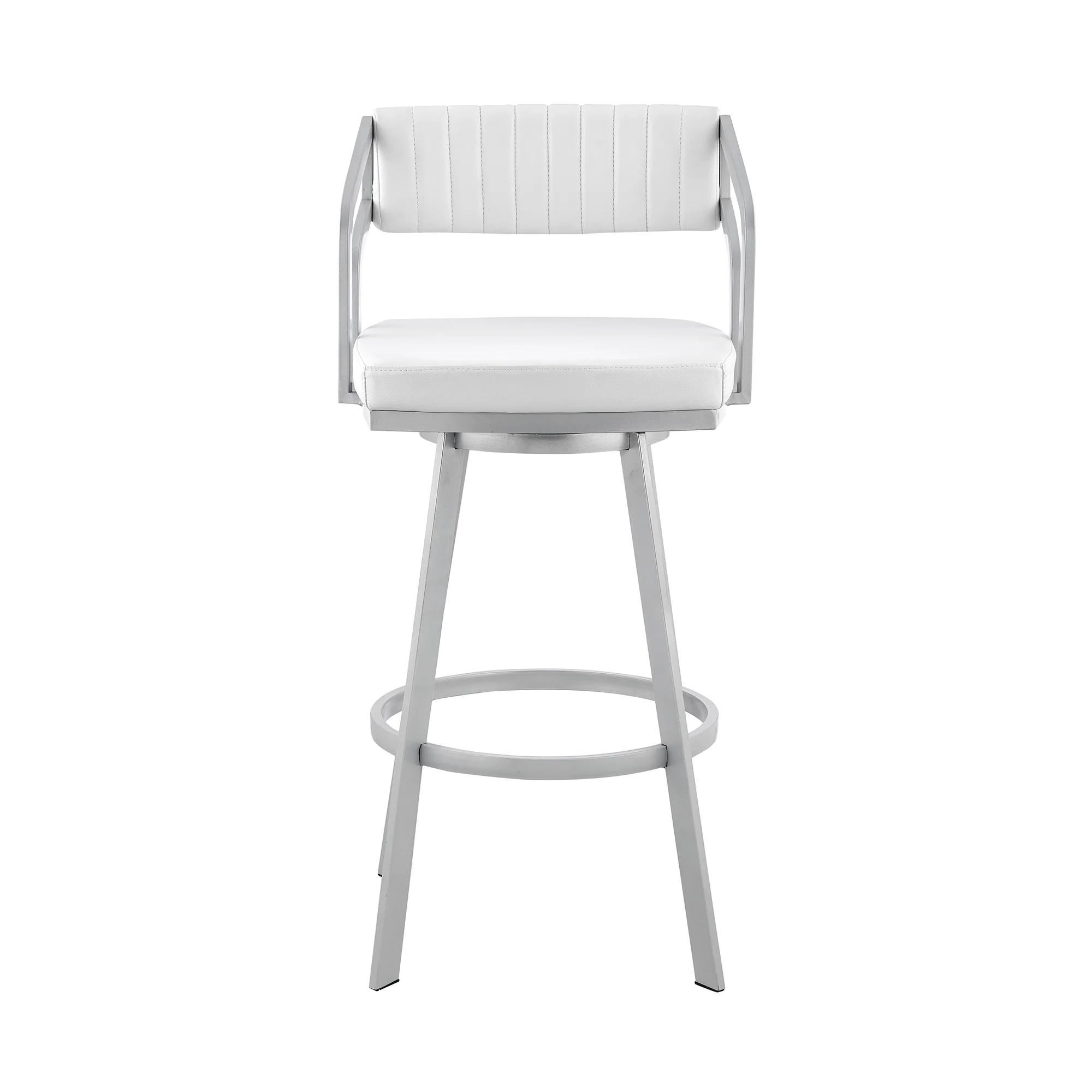 Scranton 26" Swivel White Faux Leather and Silver Metal Bar Stool By Armen Living - Image 3