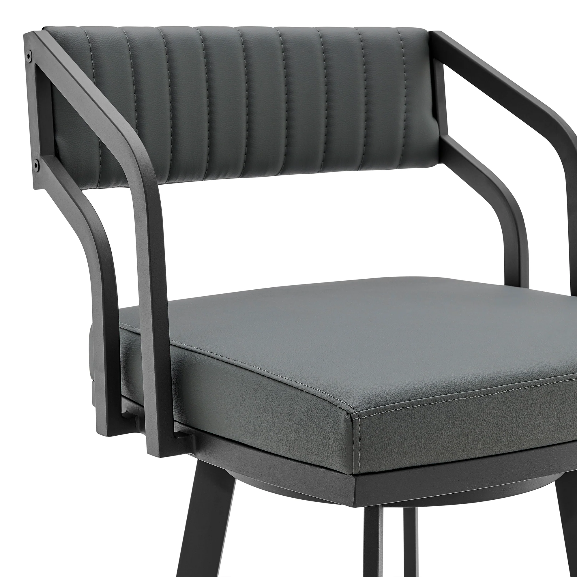 Scranton 30" Swivel Modern Black Metal and Slate Grey Faux Leather Barstool By Armen Living - Image 5