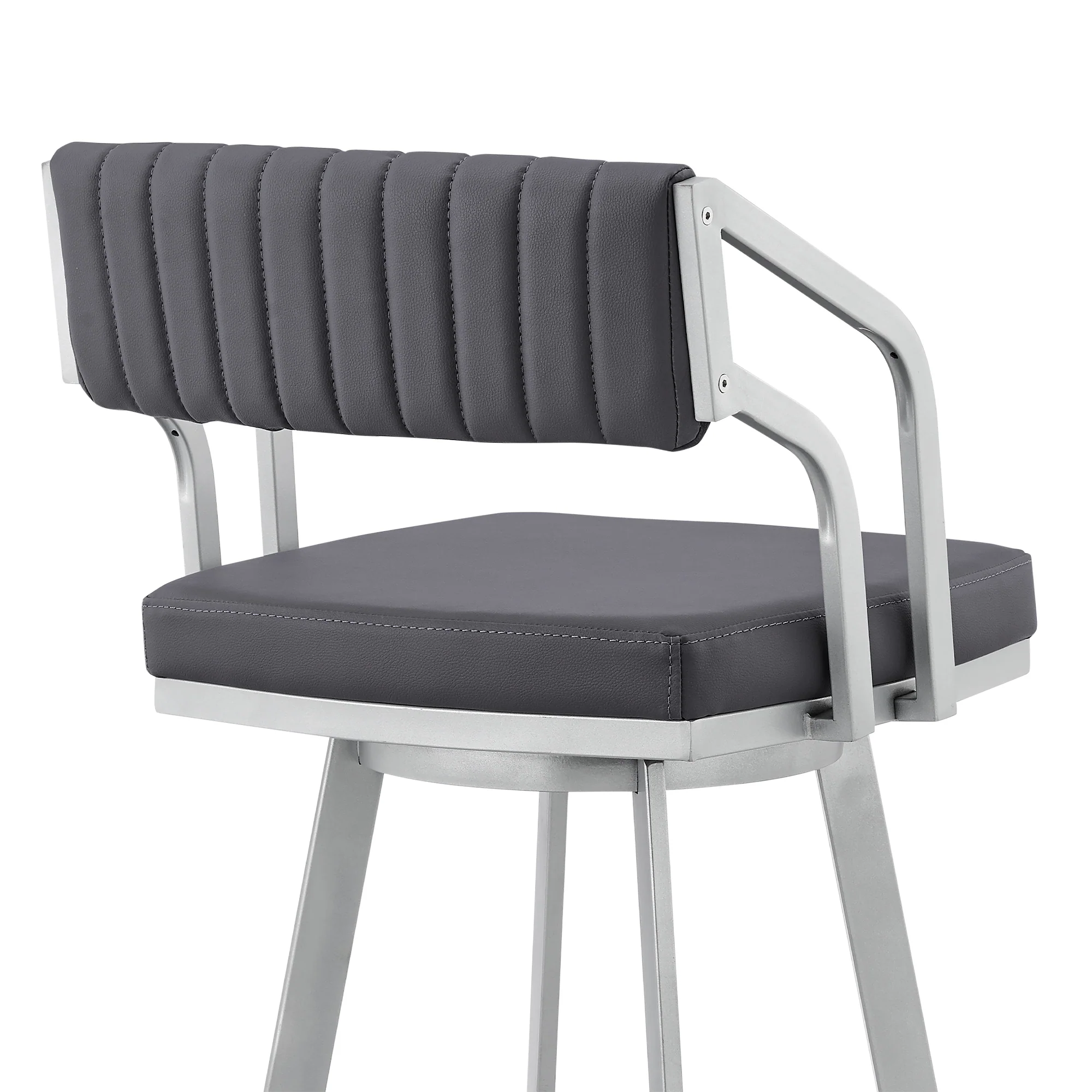 Scranton 30" Swivel Slate Grey Faux Leather and Silver Metal Bar Stool By Armen Living - Image 10