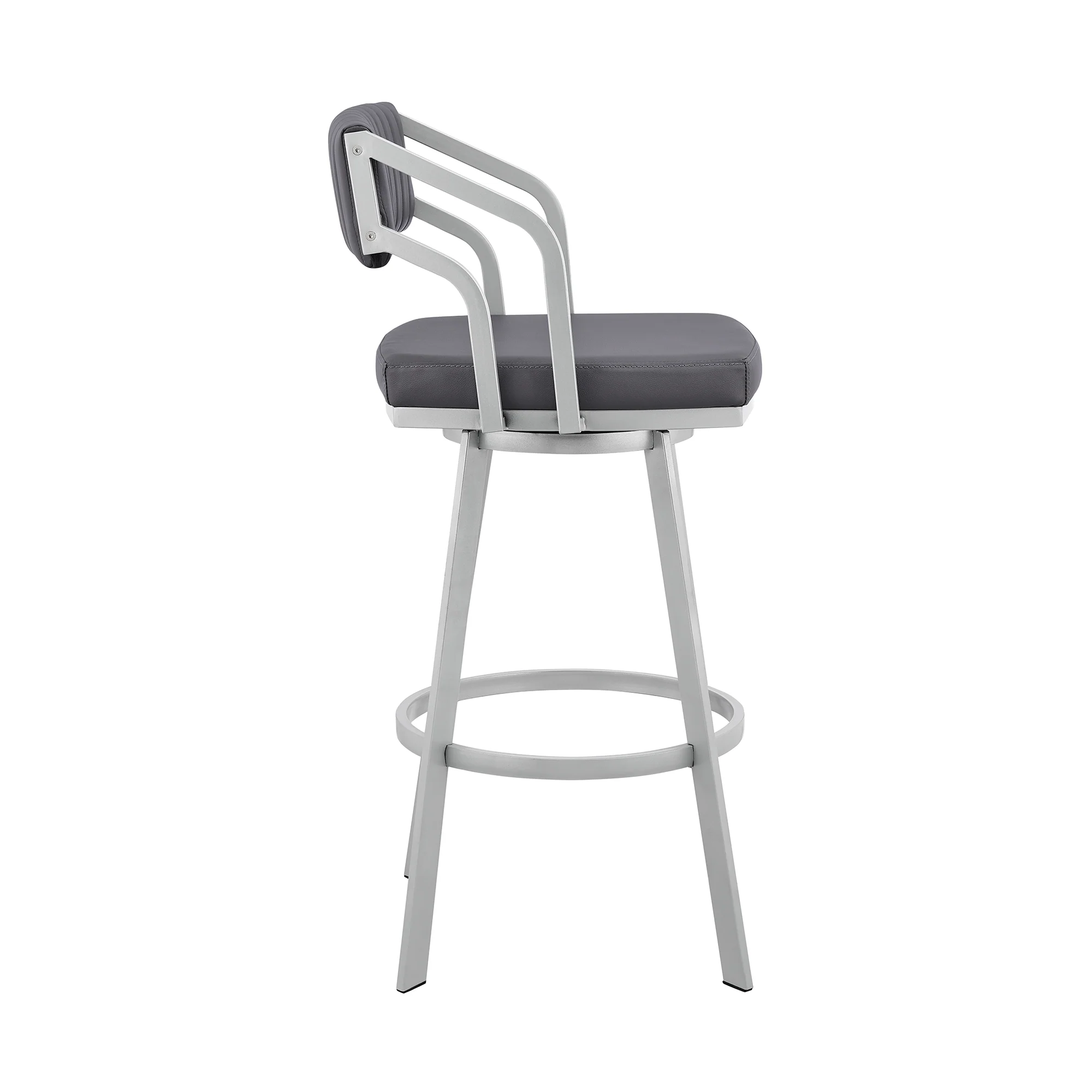 Scranton 30" Swivel Slate Grey Faux Leather and Silver Metal Bar Stool By Armen Living - Image 4
