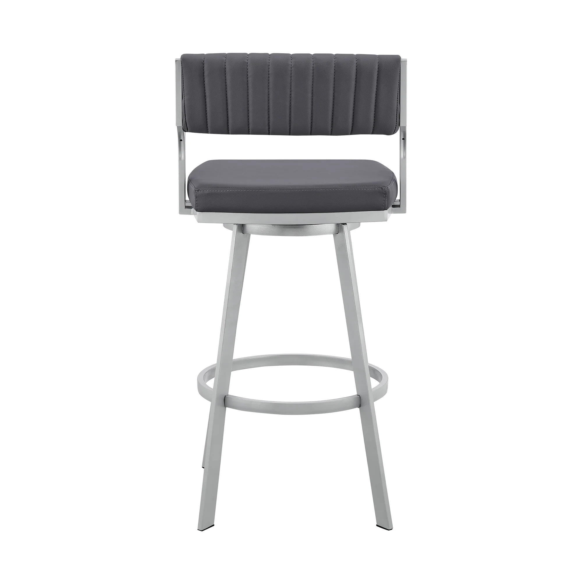 Scranton 30" Swivel Slate Grey Faux Leather and Silver Metal Bar Stool By Armen Living - Image 6
