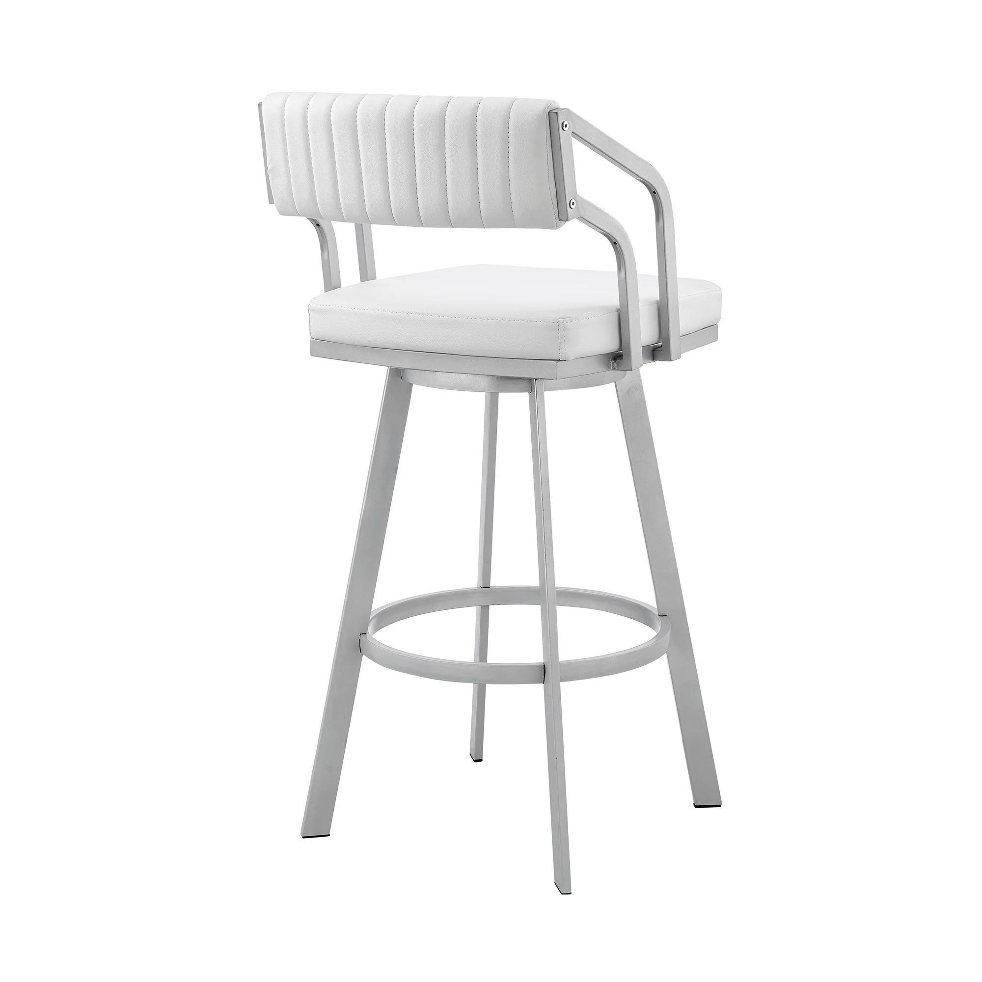 Scranton 30" Swivel White Faux Leather and Silver Metal Bar Stool By Armen Living - Image 5