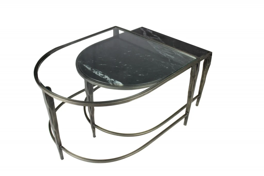 Set of 2 Black Marble Top and Glass Coffee Tables By Homeroots