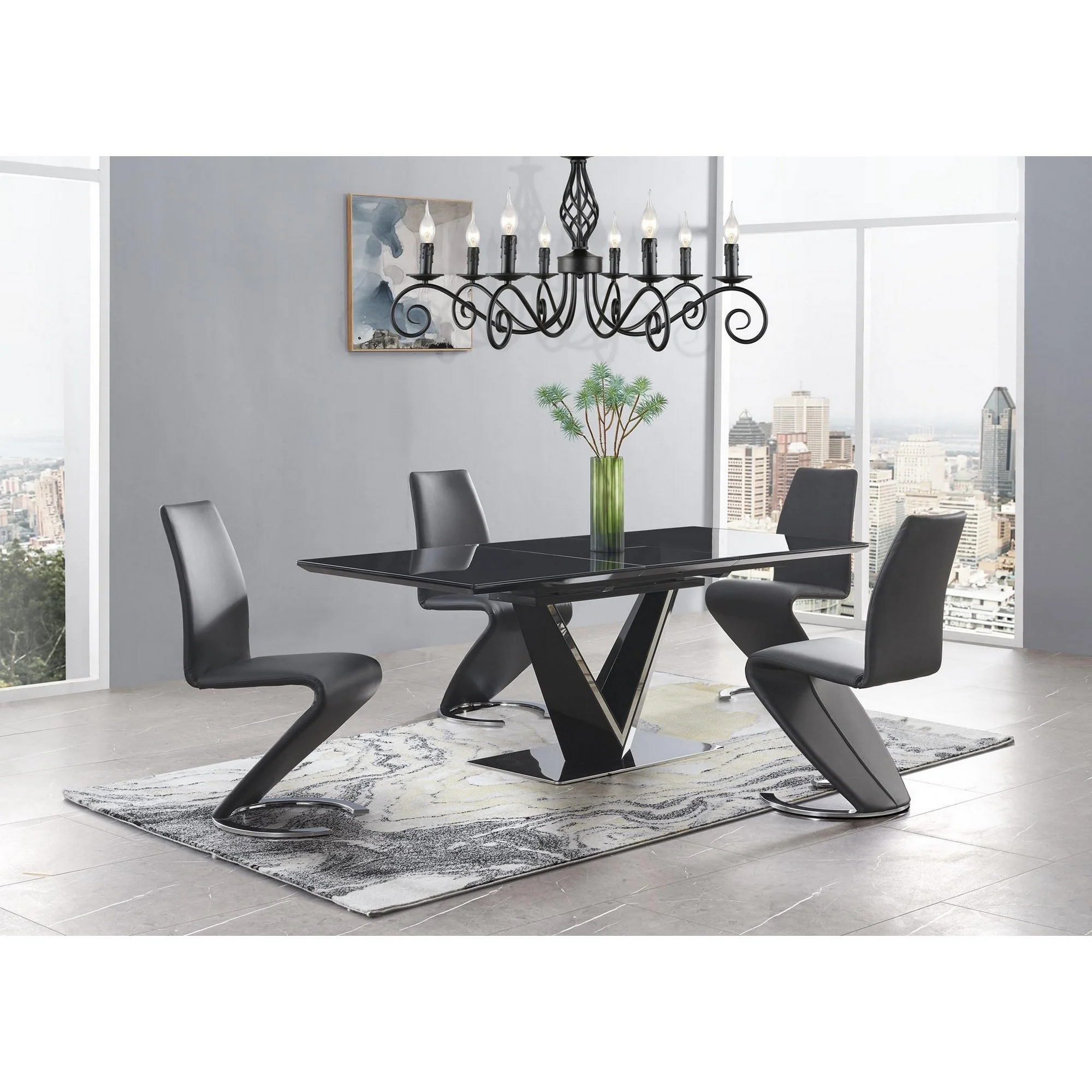 Set Of 2 Black Z Shape Design Dining Chairs With Horse Shoe Shape Base By Homeroots