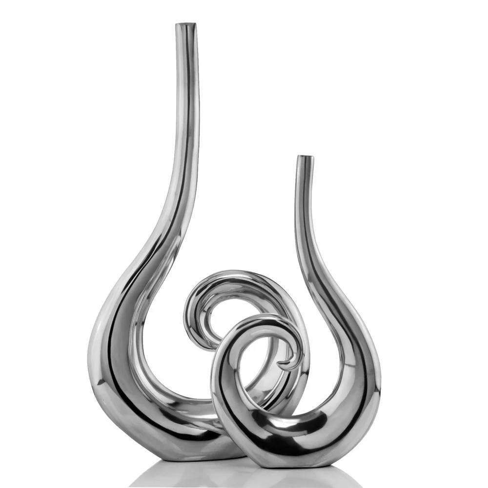 Set of 2 Curl Casting Design Vases in Shiny Buffed Finished By Homeroots