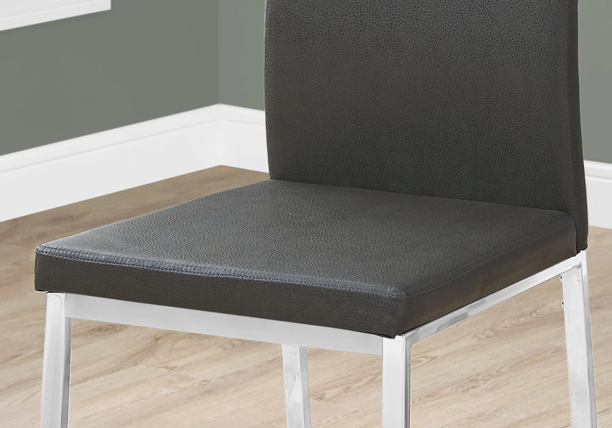 Set Of 2 Grey Faux Leather And Chrome Dining Chairs By Homeroots
