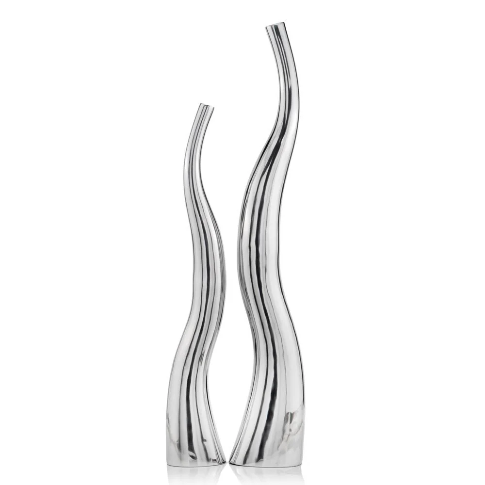 Set of 2 Modern Tall Silver Squiggly Floor Vases By Homeroots
