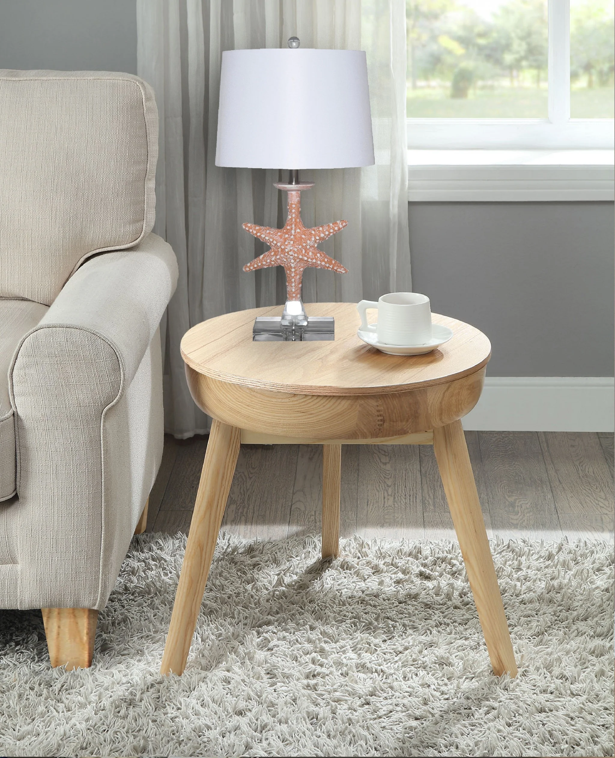 Set of 2 Orange Coastal Starfish Table Lamps By Homeroots