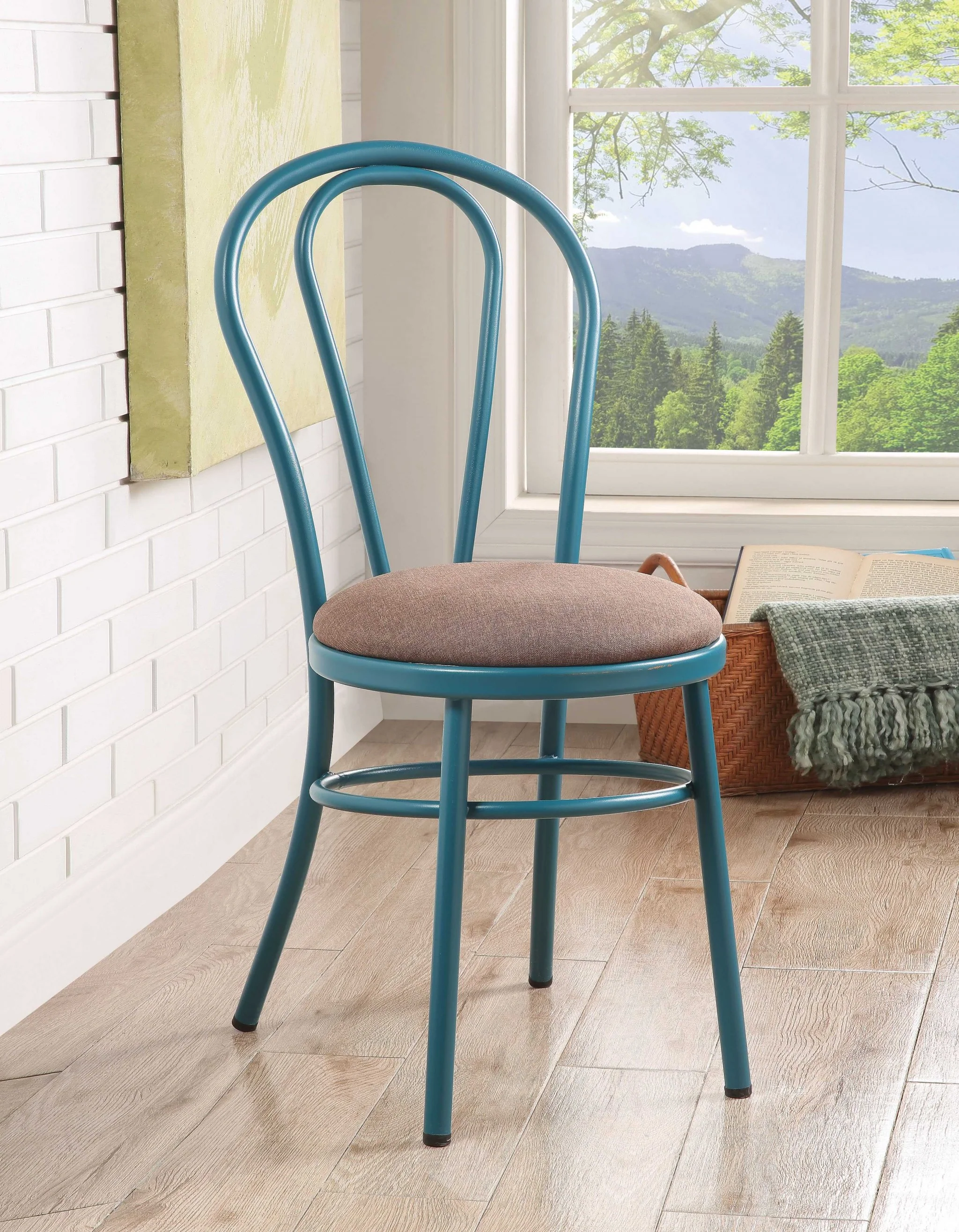 Set of 2 Restaurant Style Arch Back Teal and Taupe Dining Chairs By Homeroots