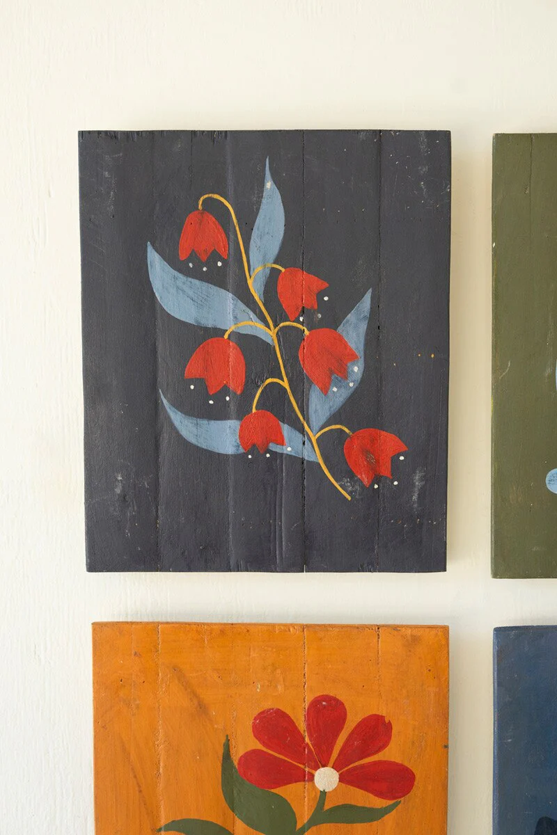 Set Of Four Hand Painted Florals On Recycled Wood Panels By Kalalou - Image 5