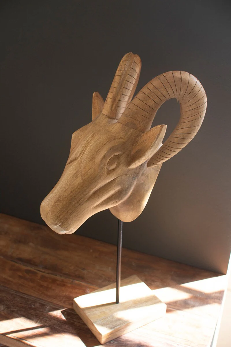 Set Of Three Carved Mango Wood African Animal Heads By Kalalou - Image 3