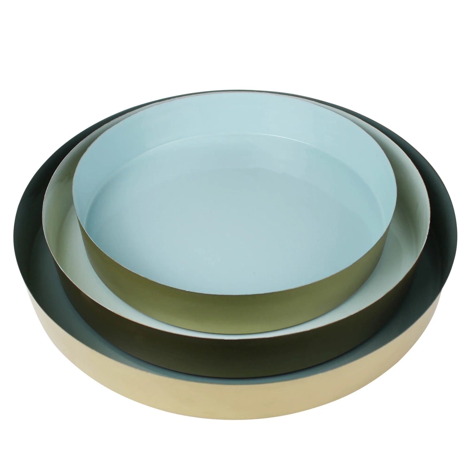 Set Of Three Gold And Blue Round Trays By Homeroots