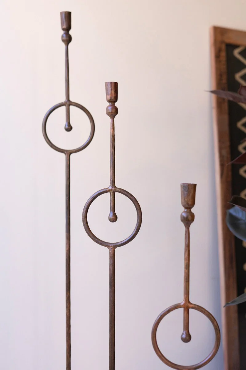 Set Of Three Tall Taper Candle Holder With Circle Detail By Kalalou - Image 3
