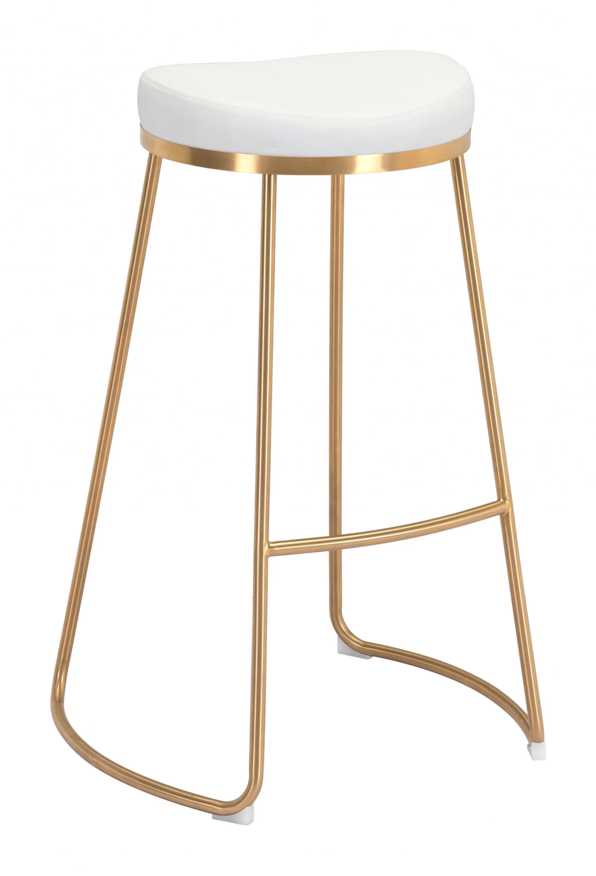 Set Of Two 31" White And Gold Steel Backless Bar Height Chairs With Footrest By Homeroots