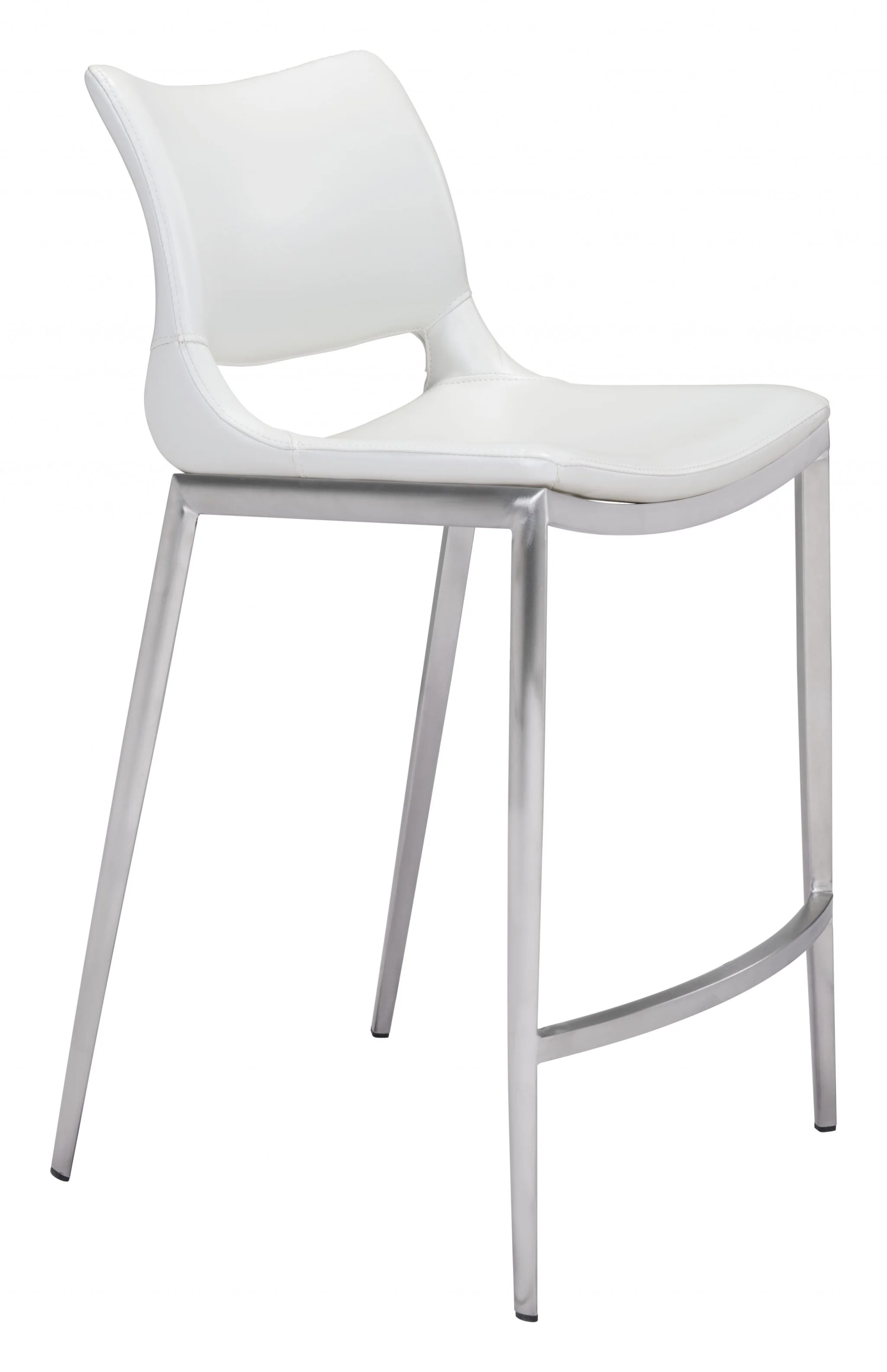 Set Of Two 37" White And Silver Steel Low Back Counter Height Bar Chairs With Footrest By Homeroots