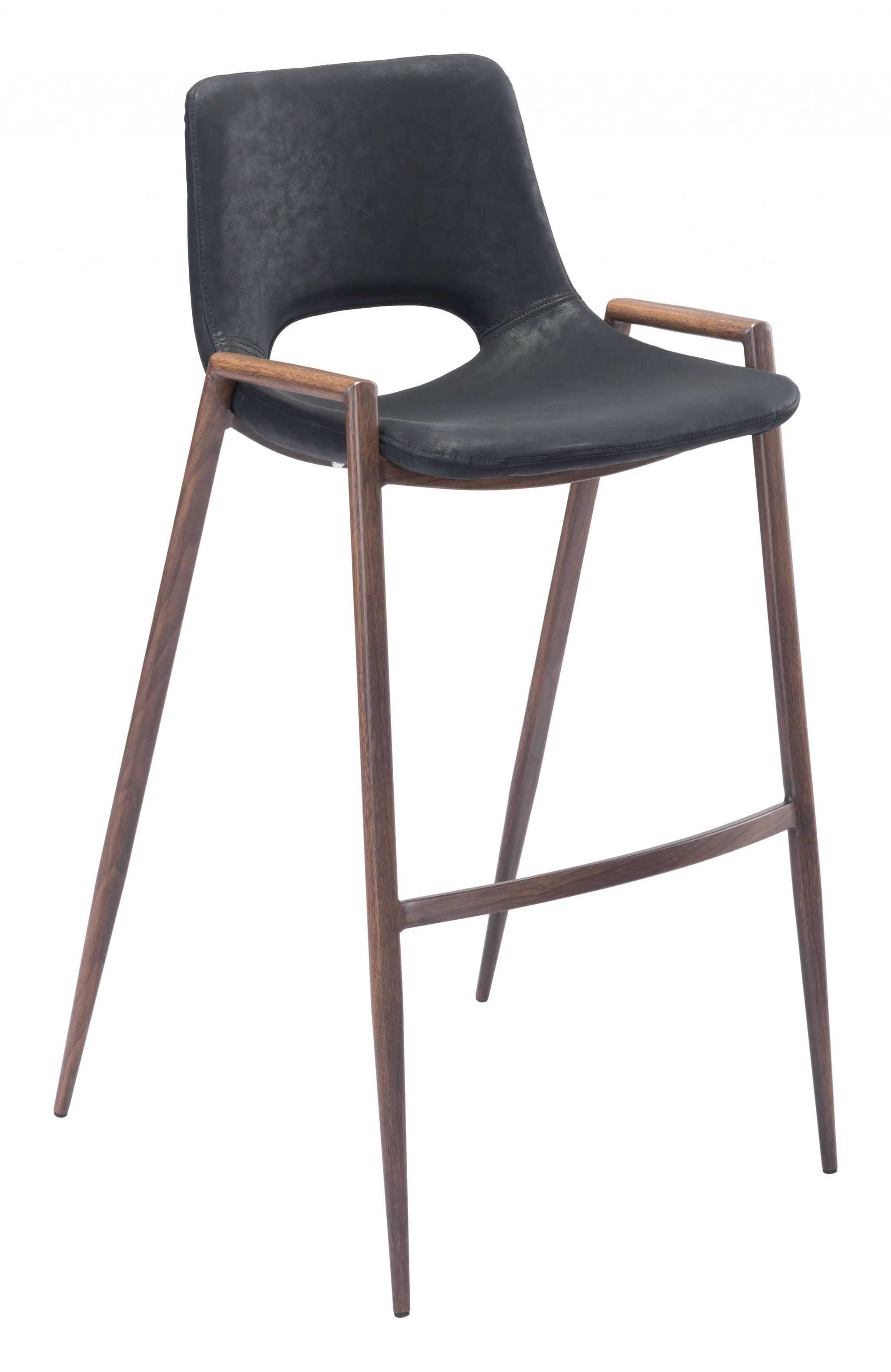 Set Of Two 39" Black And Brown Steel Low Back Bar Height Chairs With Footrest By Homeroots