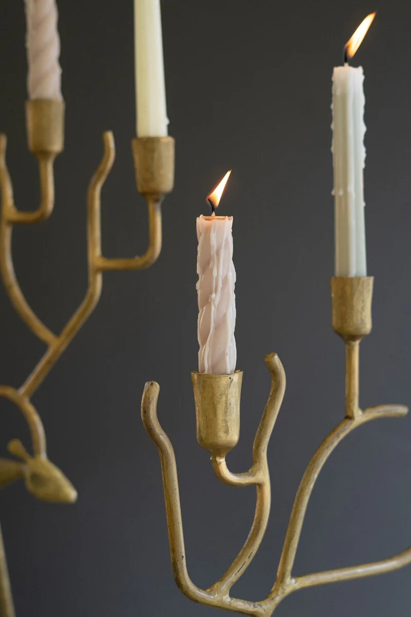 Set Of Two Antique Gold Forged Christmas Deer Candelabras By Kalalou - Image 4