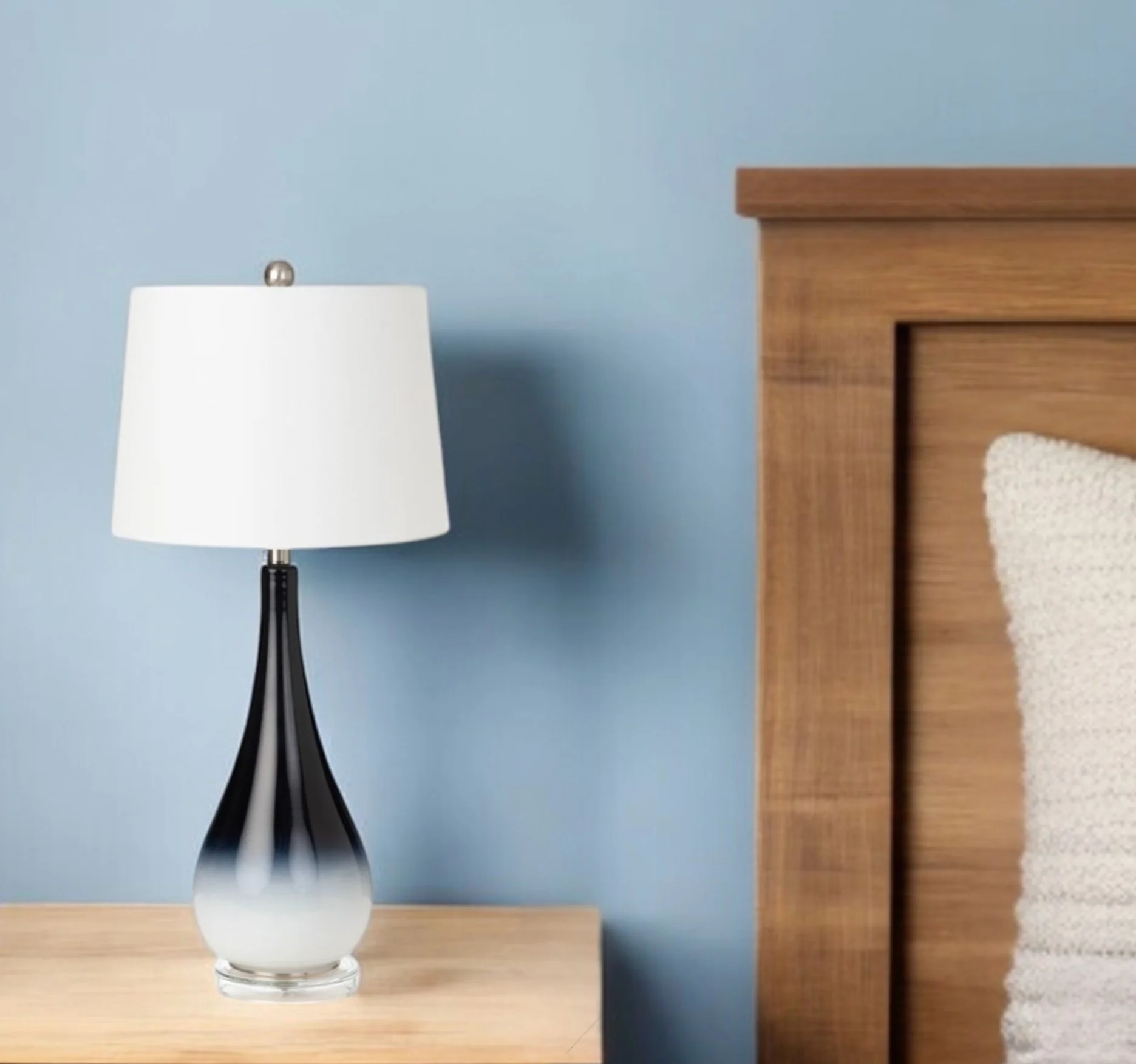 Set of Two Black And White Glass Table Lamps With White Empire Shade By Homeroots