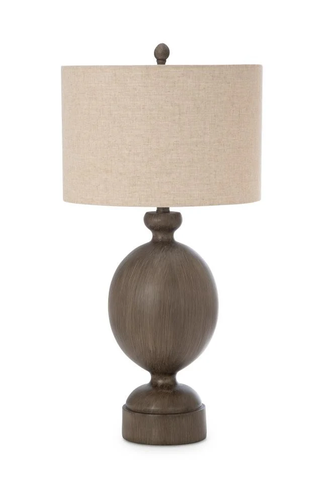 Set of Two Brown Geometric Table Lamps With Beige Drum Shade By Homeroots