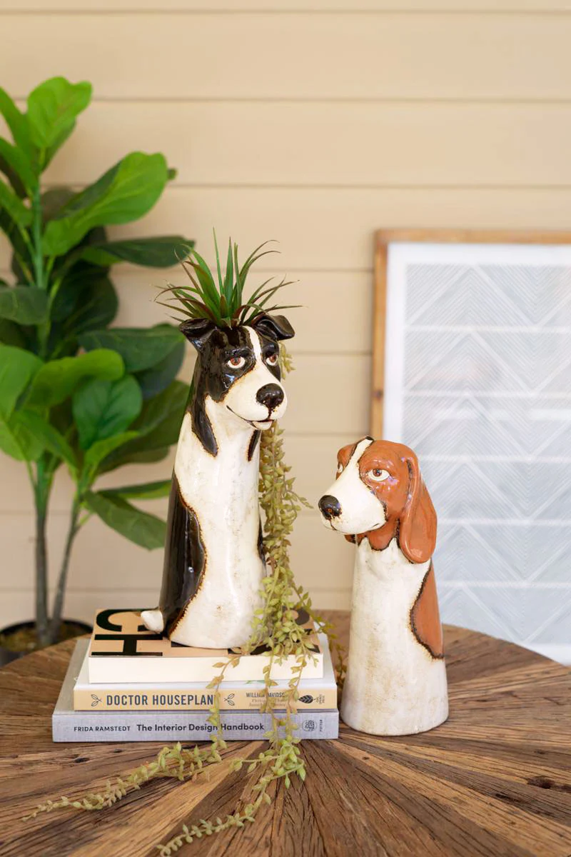Set Of Two Ceramic Dog Planters By Kalalou