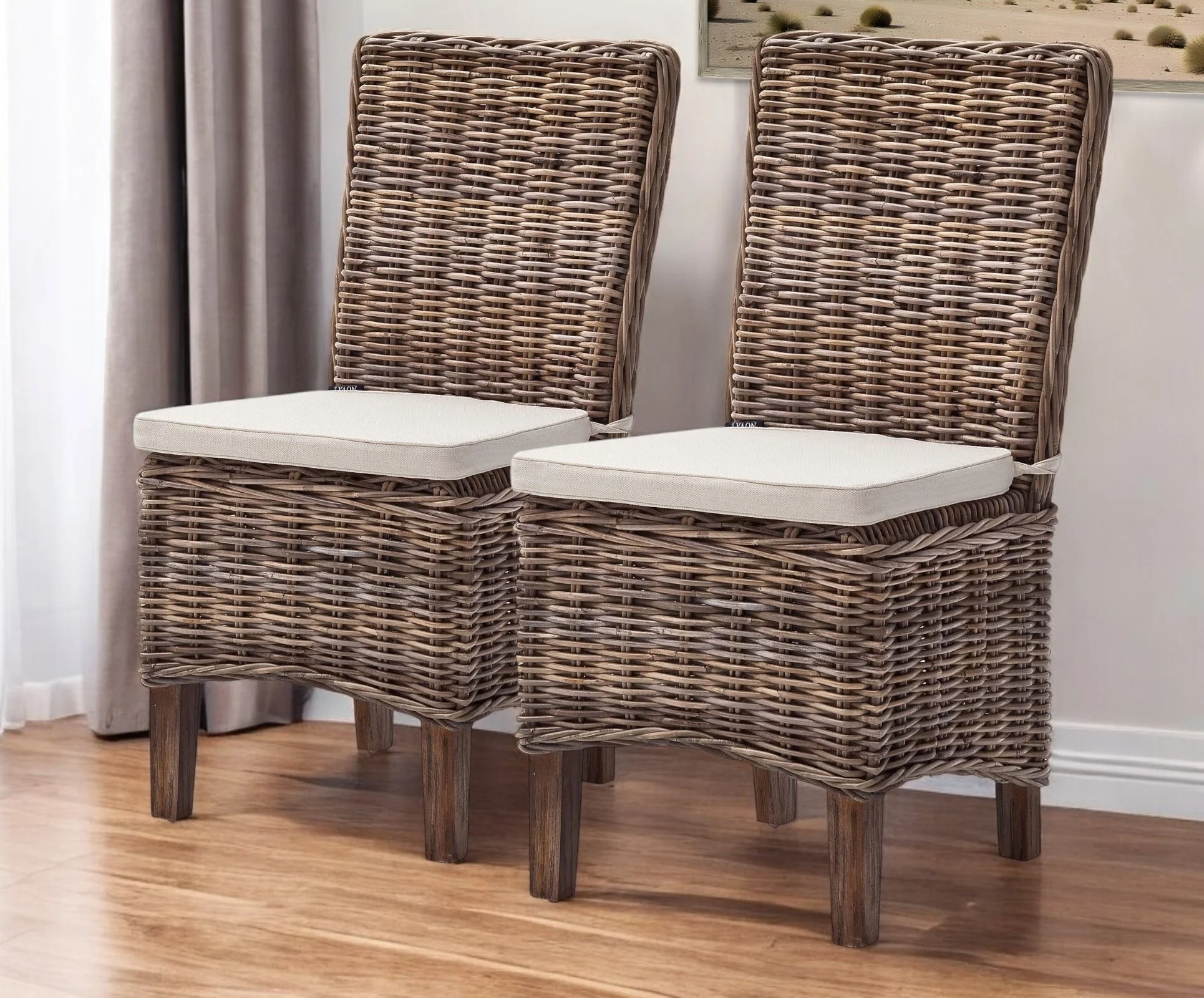 Set of Two Cream And Brown Rattan Dining Parsons Chairs By Homeroots