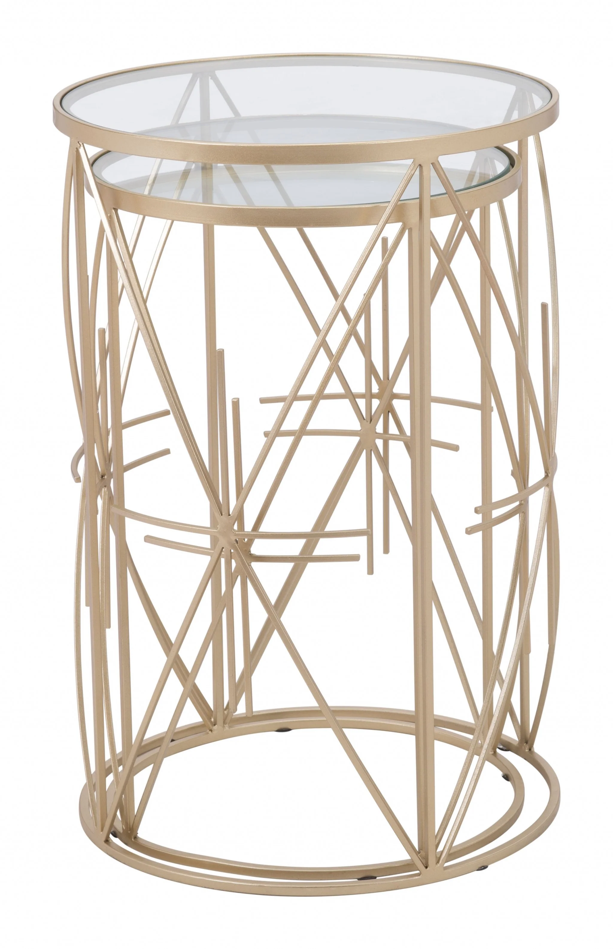 Set of Two Geometric Gold and Glass Side Tables By Homeroots