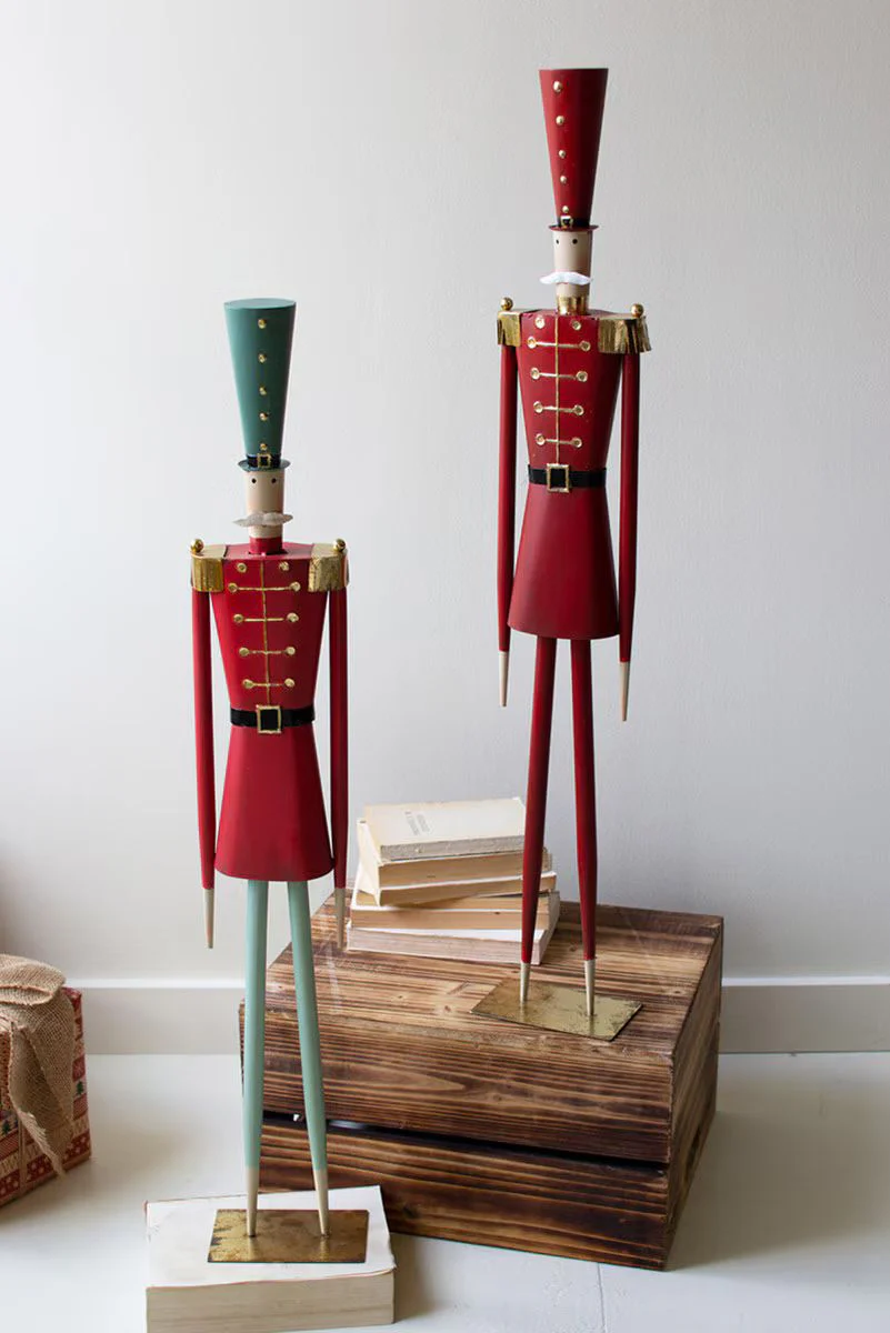 Set Of Two Painted Metal Christmas Soldiers By Kalalou