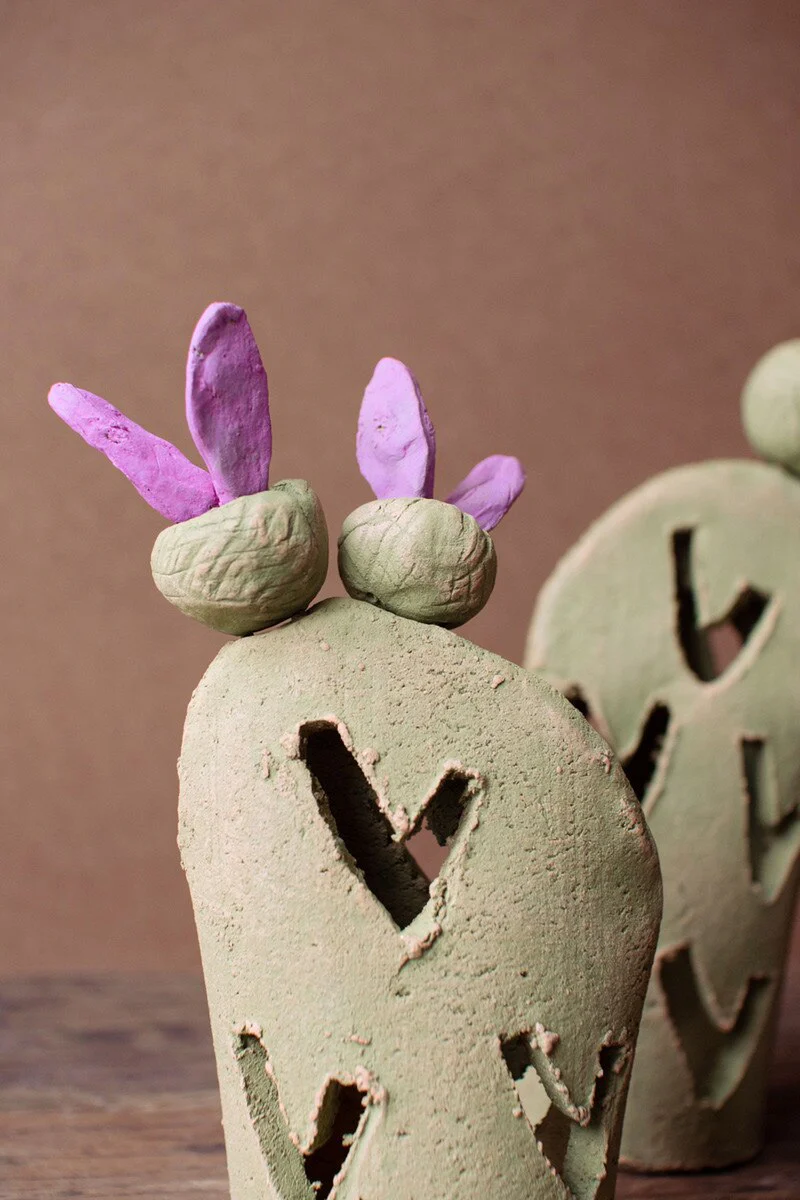 Set Of Two Prickly Pear Clay Luminaries (Min 2) By Kalalou - Image 3