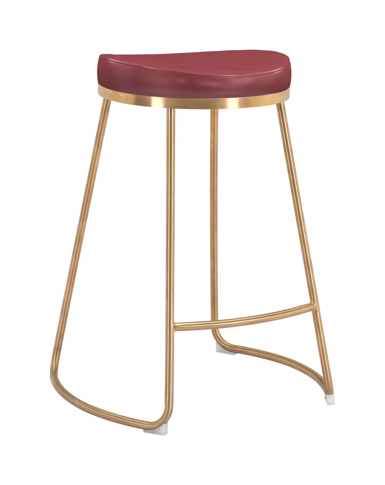 Set of Two " Red and Gold Faux Leather and Stainless Steel Backless Counter Height Bar Chairs with Footrest By Homeroots