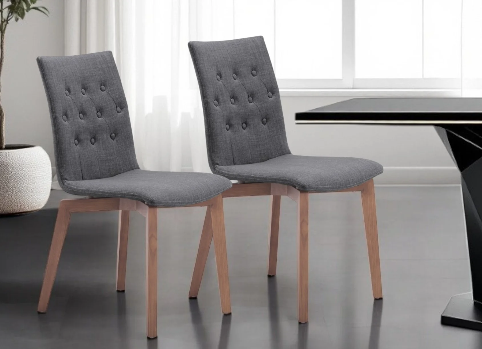 Set of Two Tufted Gray And Brown Upholstered Fabric Dining Side Chairs By Homeroots