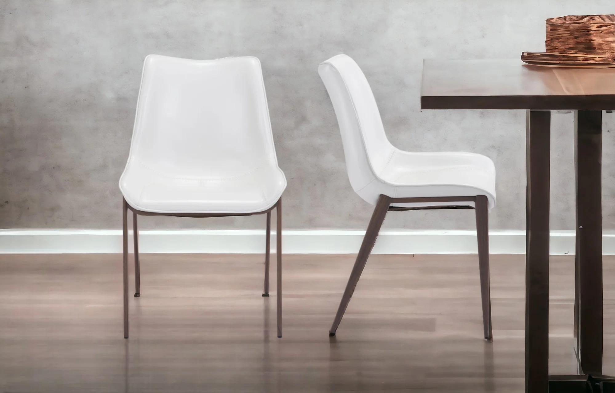 Set of Two White and Brown Upholstered Faux Leather Dining Side Chairs By Homeroots