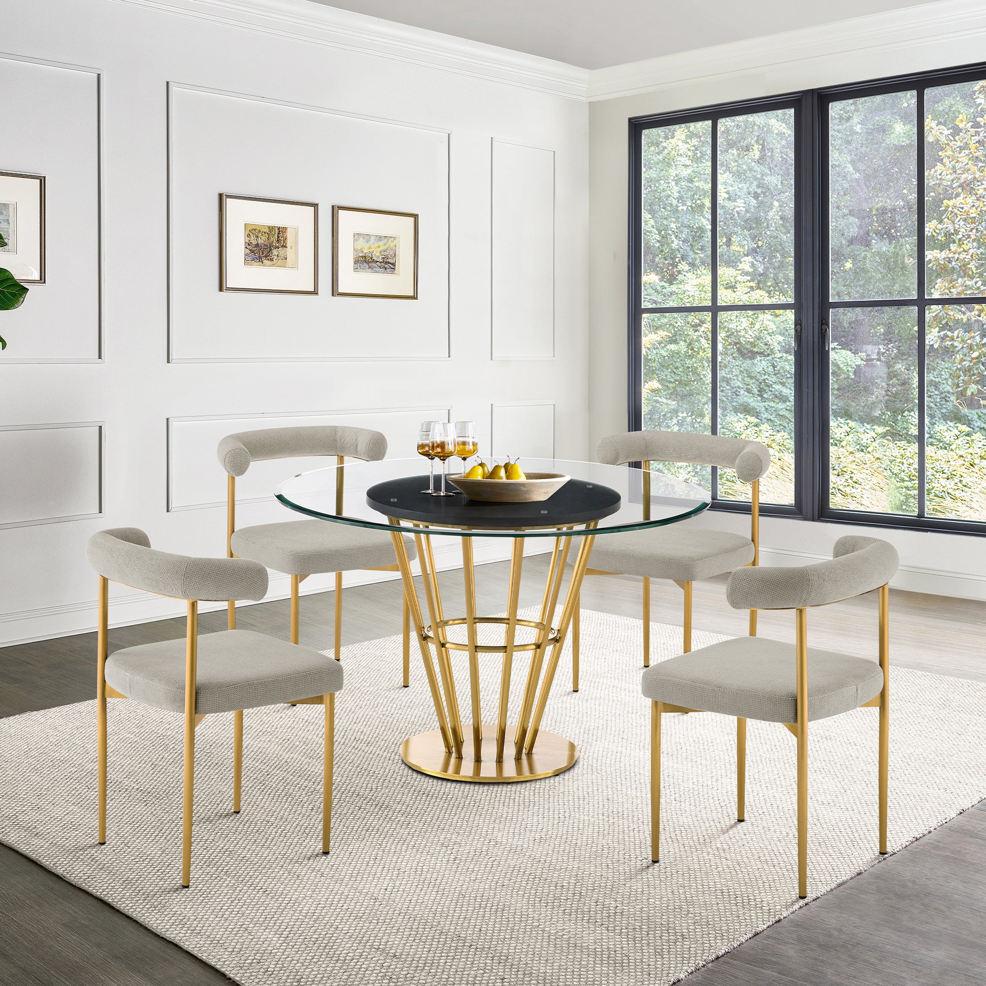 Shannon Dining Chair with Gold Brushed Stainless Steel and Taupe Fabric - Set of 2 By Armen Living - Image 2