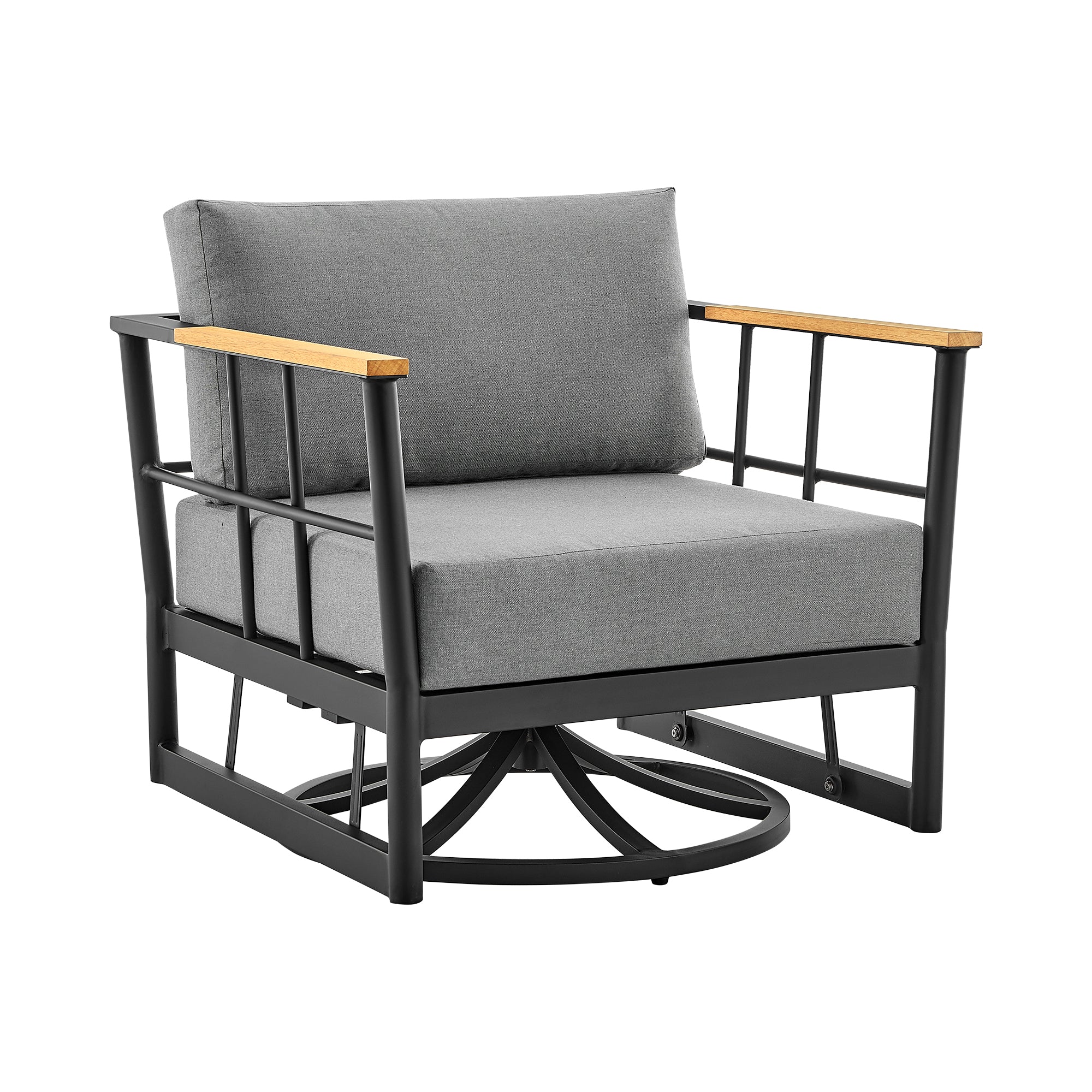 Shari and Tiffany 3 Piece Patio Outdoor Swivel Seating Set in Black Aluminum with Grey Cushions By Armen Living - Image 3